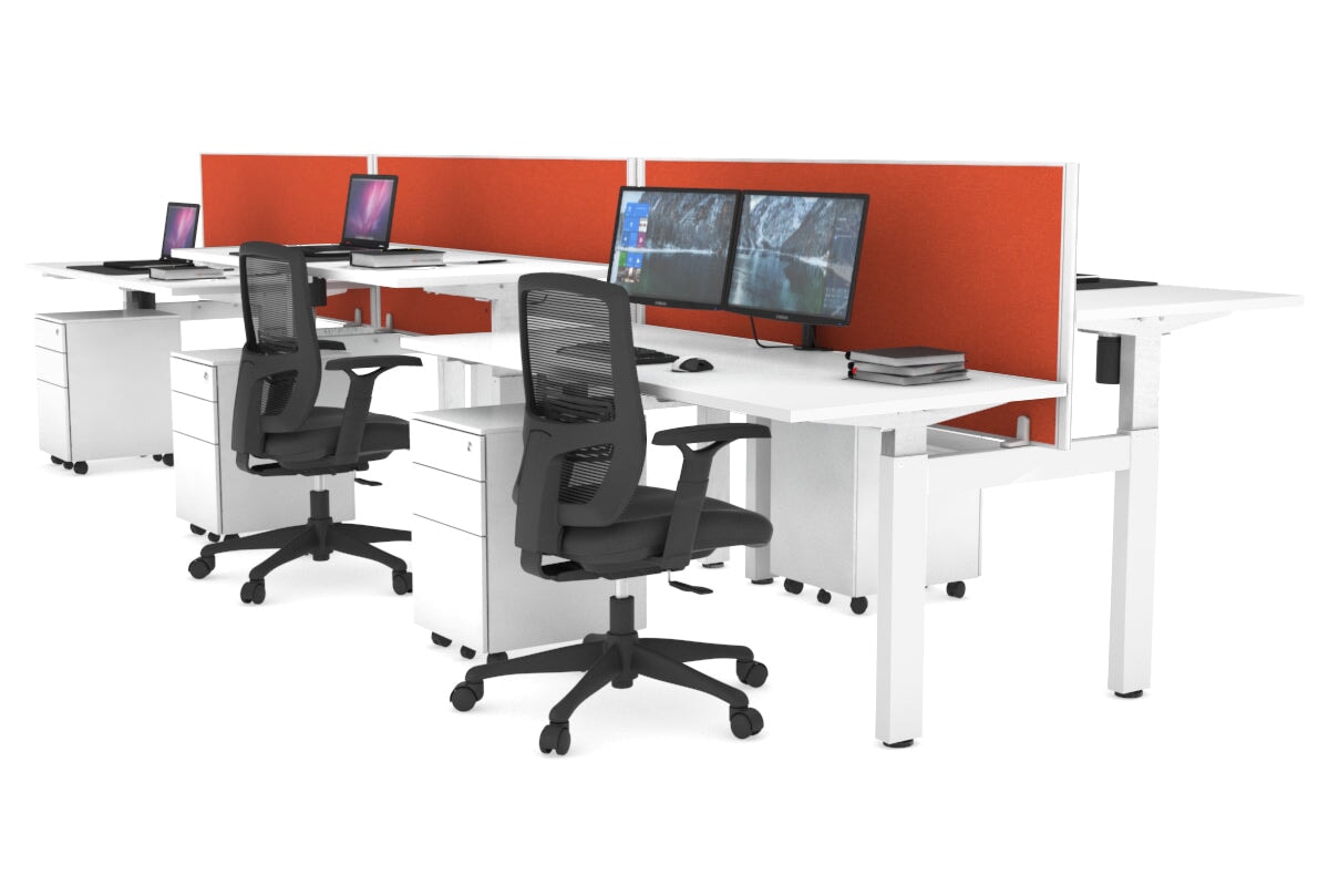 Adjustable 6-Person H Bench Workstation with White Frame - 1200L x 700W - Perfect for Office, Classroom, or Conference Room Use