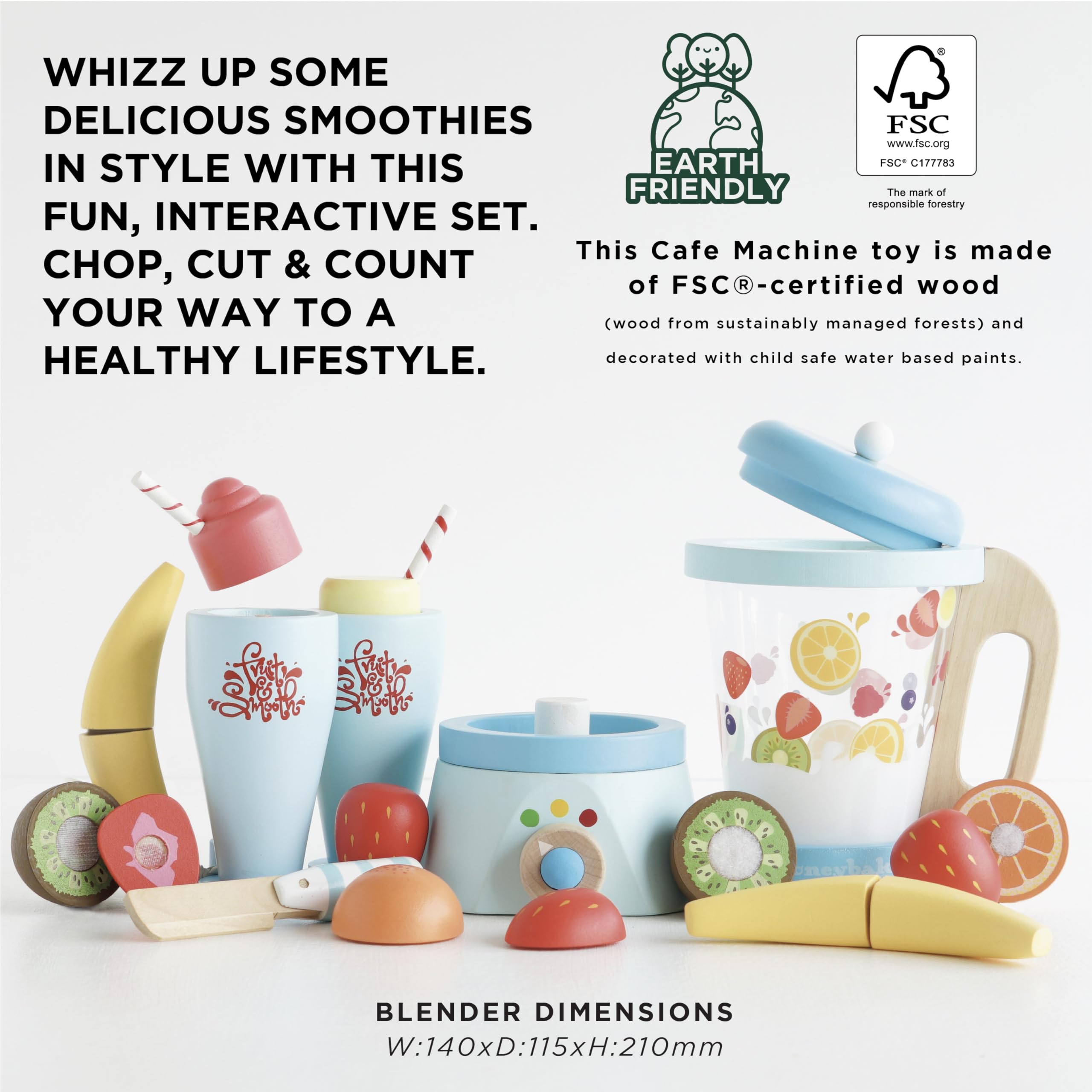 Premium Wooden Blender & Fruit Toy Set for Kids Ages 3+ | Pretend Play Kitchen