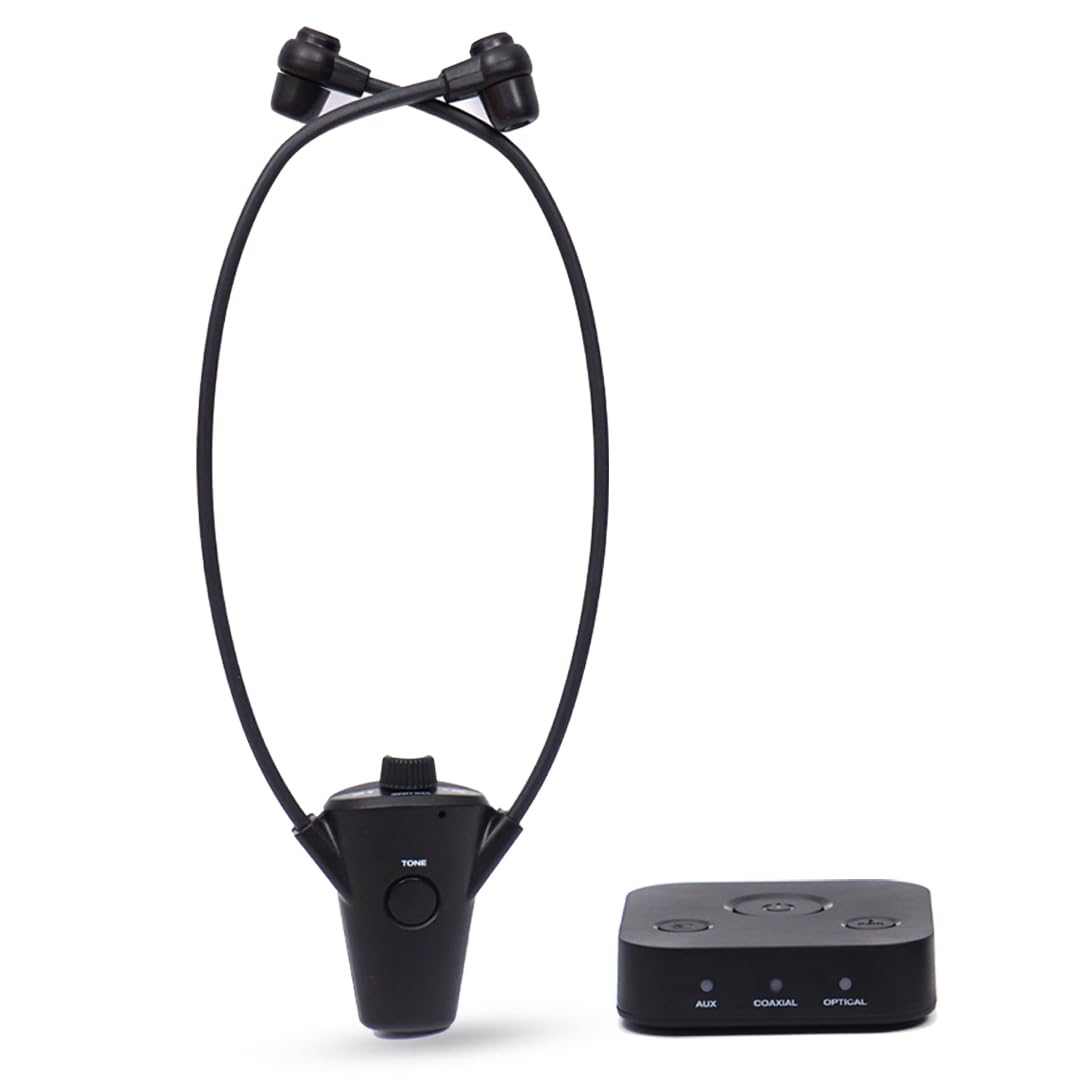 Wireless TV Headphones for Seniors & Hearing Impaired - Gold Digital Wireless Headset System with Earbuds - Compatible with All TVs, No Line of Sight Needed, 100ft Range, Rechargeable 12-Hour Battery - Perfect for Late-Night Viewing & Private Listening Without Disturbing Others