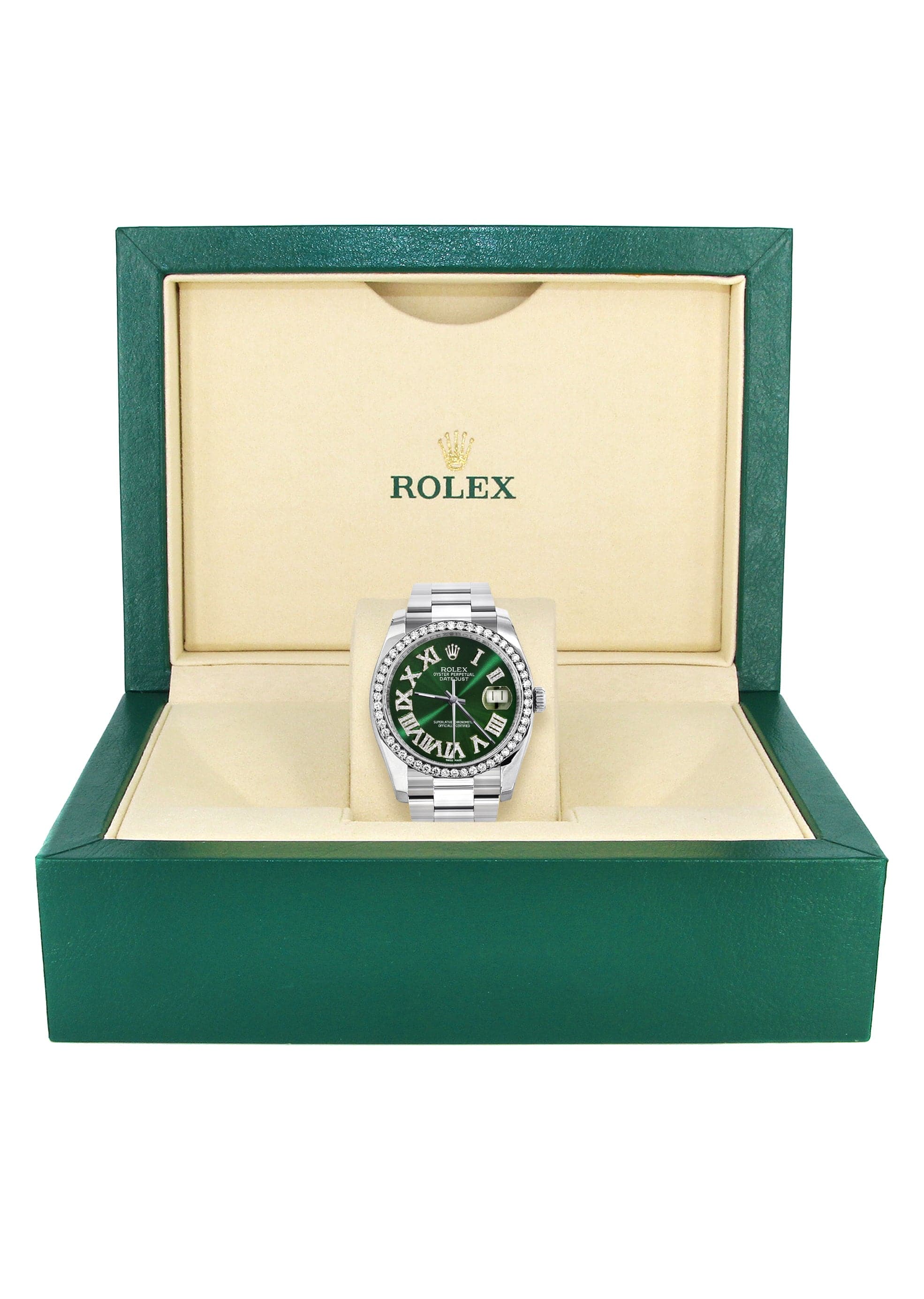 Rolex Datejust 36mm Men's Watch - Green Roman Diamond Dial, Oyster Band - Luxury Timepiece for Business & Formal Occasions