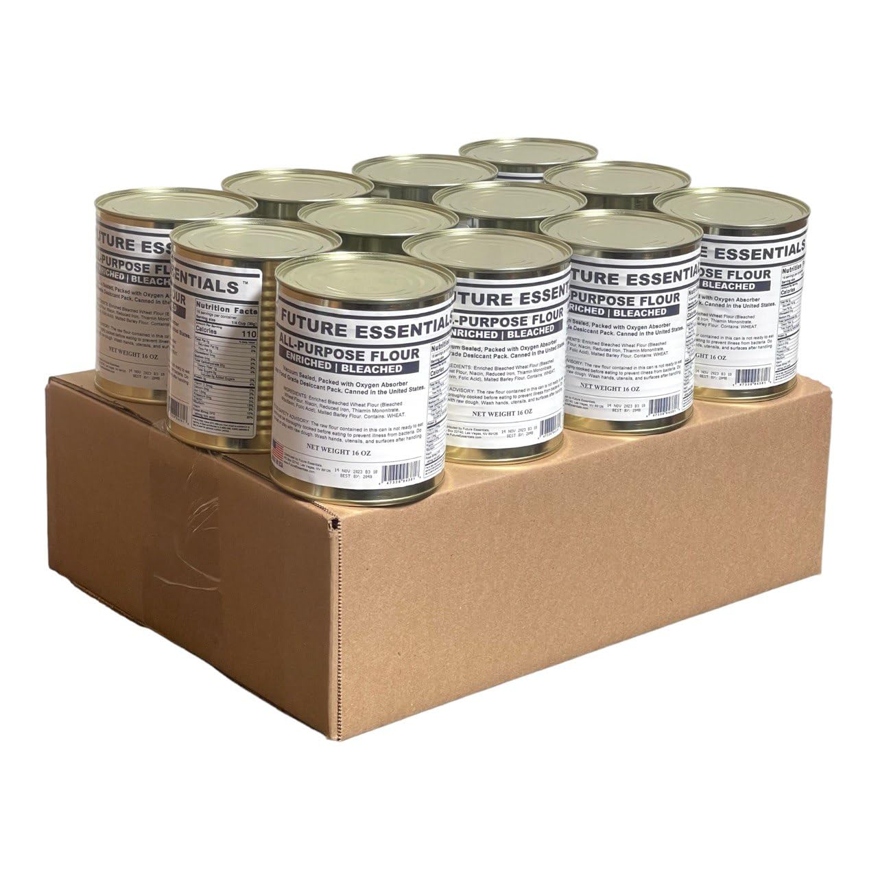 Future Essentials All Purpose White Flour - 12 Cans (50 lbs) - Bulk Baking & Cooking Flour for Bread, Pizza, Pastries - Perfect for Bakeries, Restaurants & Home Kitchens