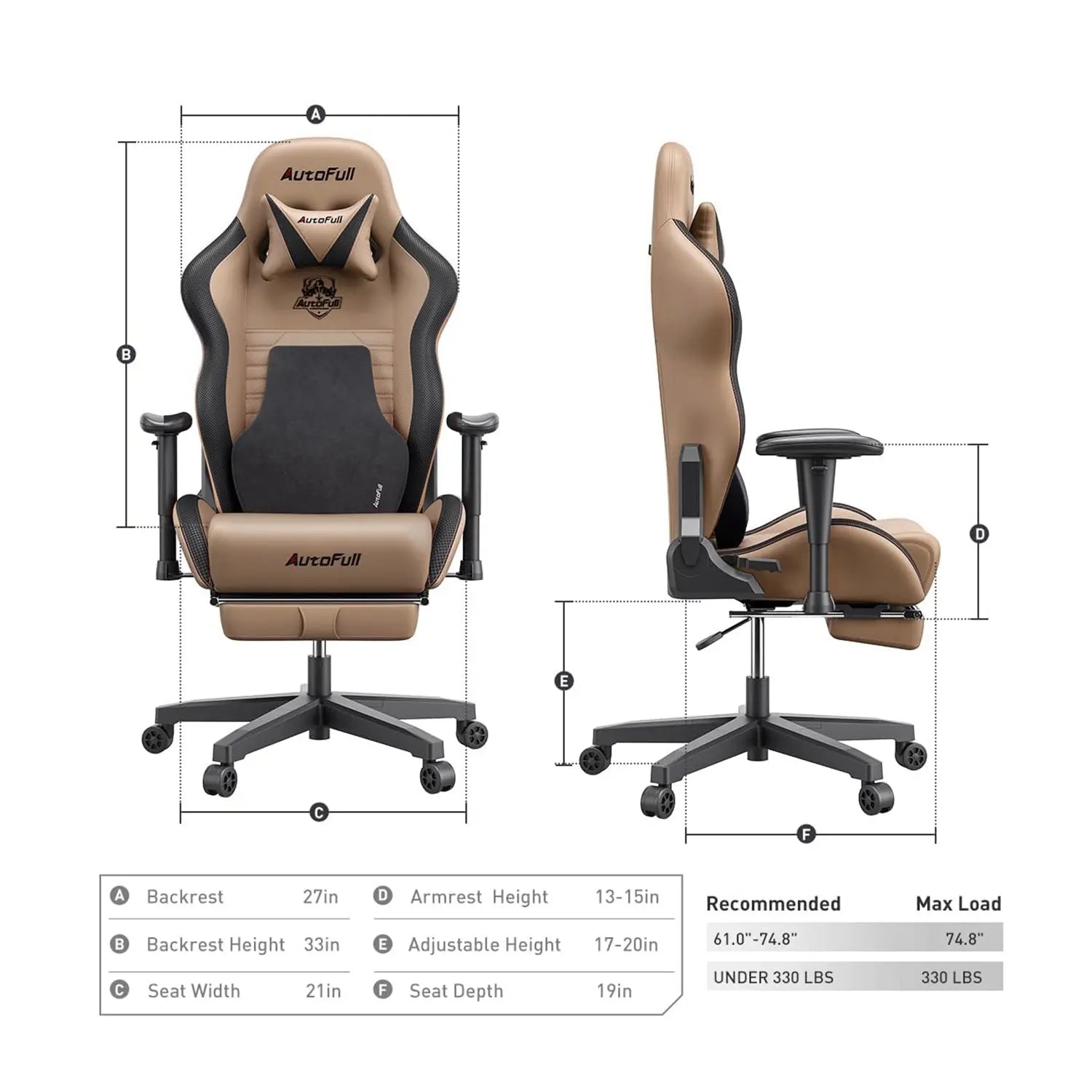 AutoFull C3 Ergonomic Gaming Chair with Adjustable Lumbar Support - Comfortable Racing Style Computer Chair for PC Gamers & Office Workers, Perfect for Long Gaming Sessions & Home Office Use
