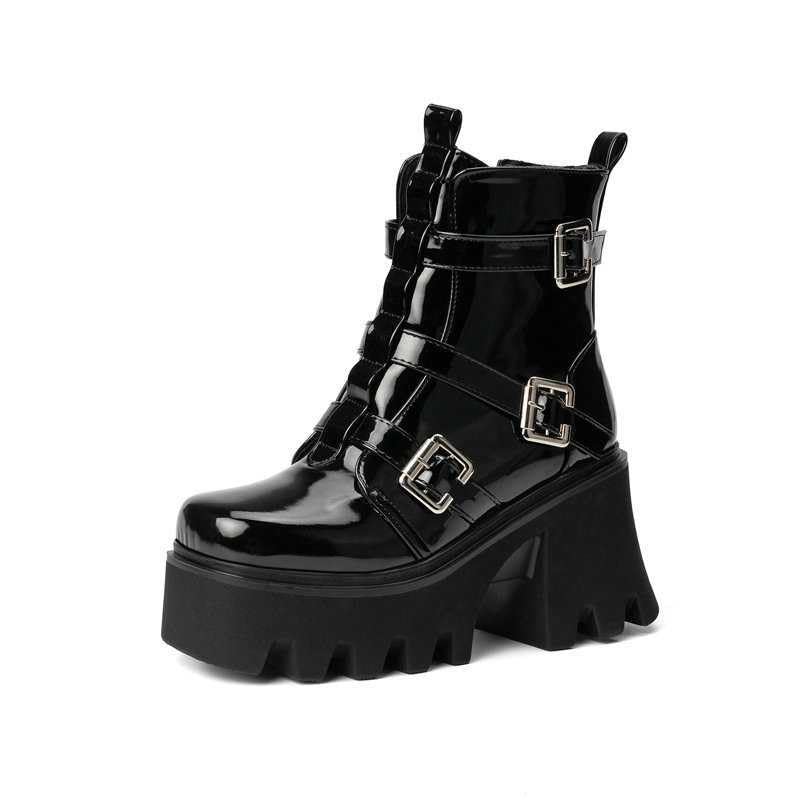 Gothic Women's Platform Ankle Boots - Chunky High Heel Lace Up Combat Boots with Side Zipper | Punk Motorcycle Boots for Casual Wear, Night Out & Street Fashion