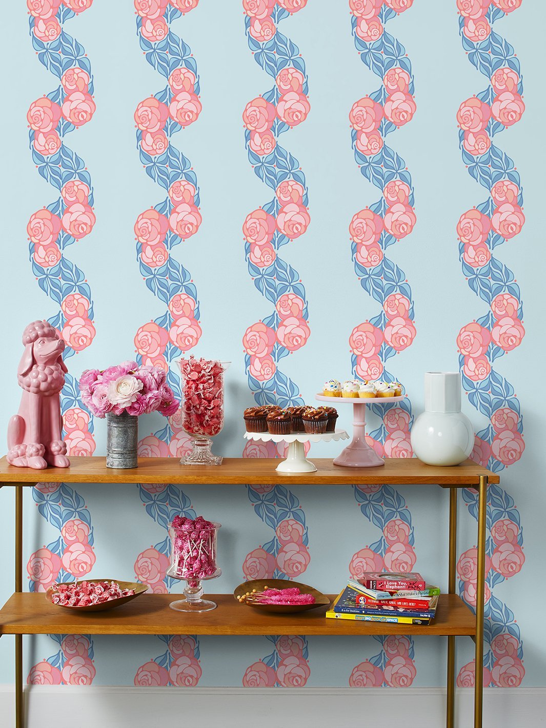 Barbie™ Groovy Floral Stripe Wallpaper - Baby Blue Peel & Stick Wallpaper for Nursery, Kids Room & Home Decor