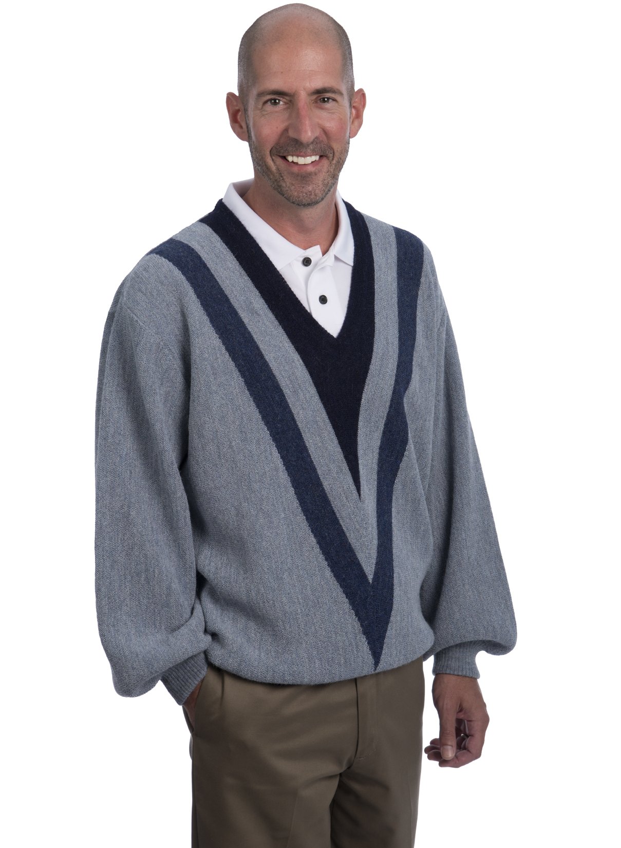 Vintage Style Men's V-Neck Alpaca Wool Pullover Sweater - 100% Pure Alpaca - Retro Golf Sweater for Men - Warm Winter Knitwear for Golfing, Office & Casual Wear