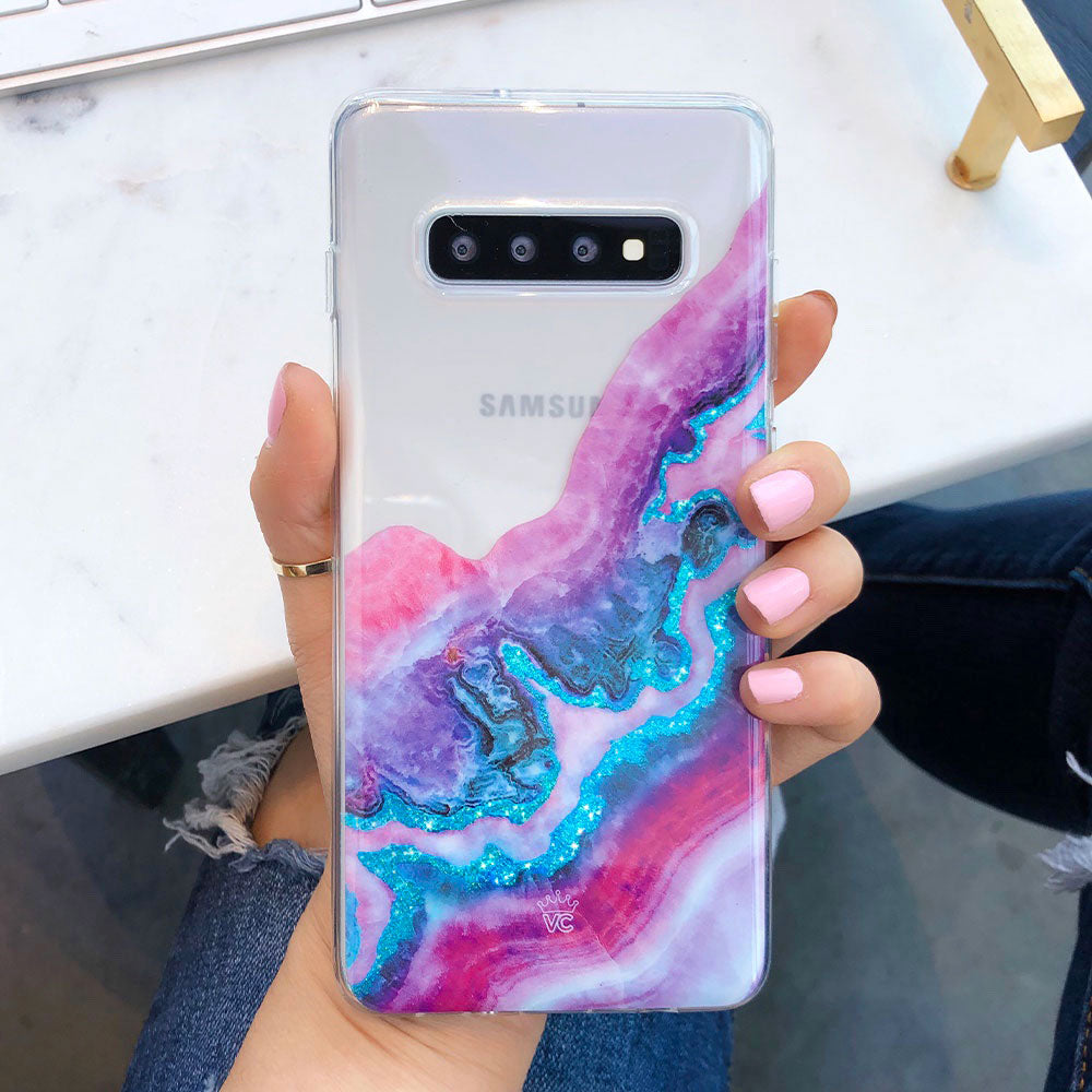 Geode Glitter Clear Samsung Phone Case - Shatterproof Protective Cover for Galaxy S21/S20/Note 20 - Sparkle Crystal Design for Women & Girls - Perfect for Daily Use, Parties & Gift Giving