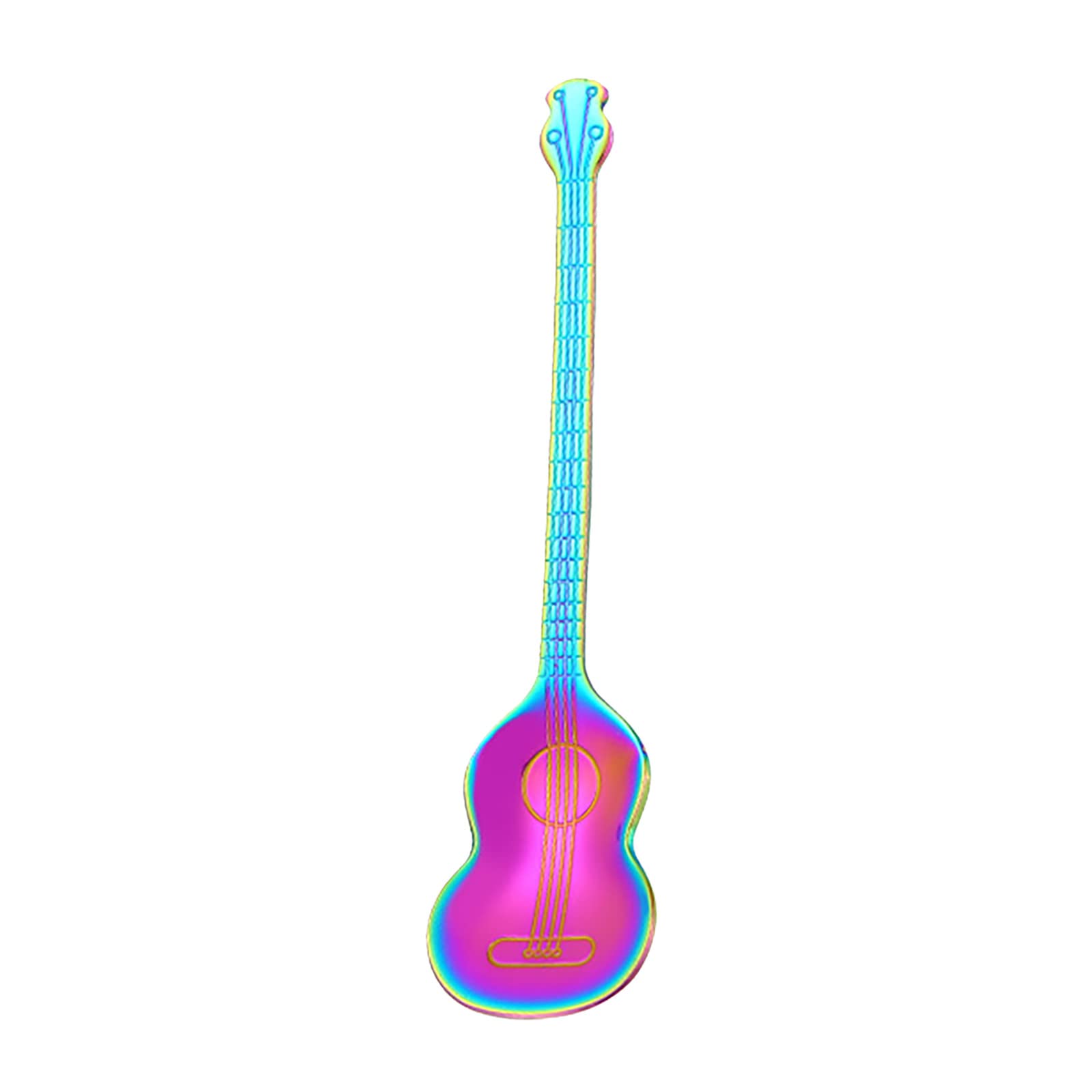 Premium Stainless Steel Coffee Spoon with Musical Instrument Design - Guitar Shaped Ice Cream Spoon, Drink Mixing Spoon for Cocktails & Coffee - Colorful Handle Tableware for Kitchen, Bar & Party Use