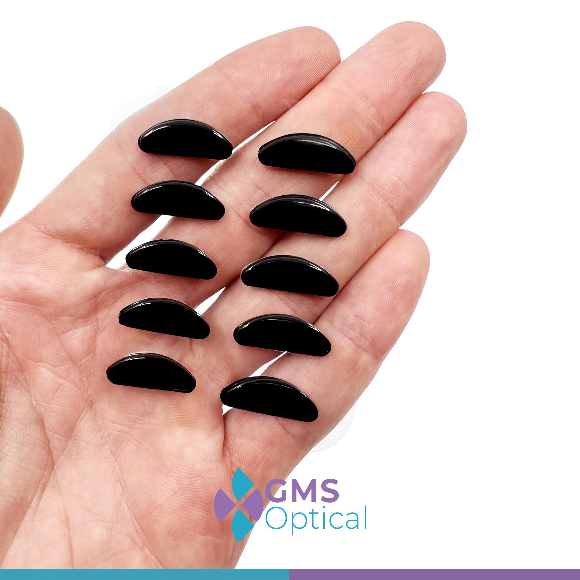 GMS Optical 1.8mm Thin 19mm Long Anti-Slip Silicone Nose Pads for Glasses & Sunglasses - Black (5 Pairs) | Prevent Glasses from Sliding Down | Perfect for Reading, Driving & Outdoor Activities