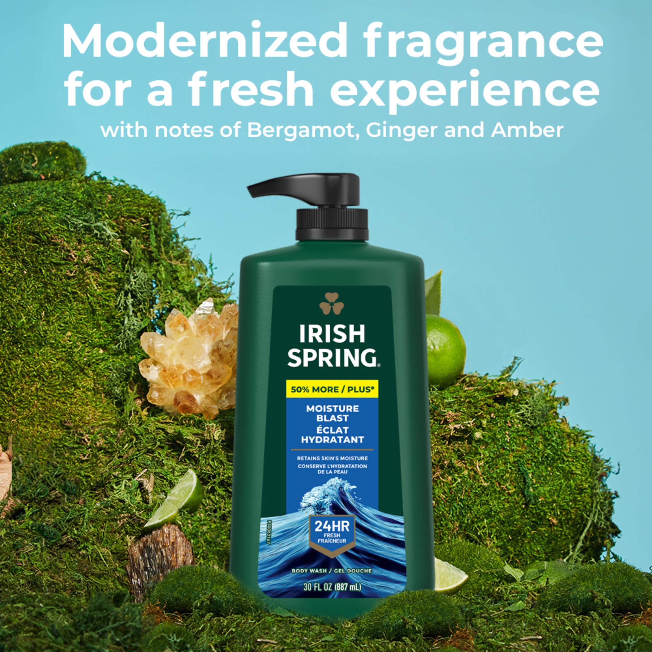 Irish Spring Moisture Blast Hydrating Body Wash for Men - 20 Fl Oz (Pack of 2) & 30 Oz Pump Bottle - Refreshing Shower Gel with Shea Butter & Aloe - Perfect for Daily Use & Gym Recovery