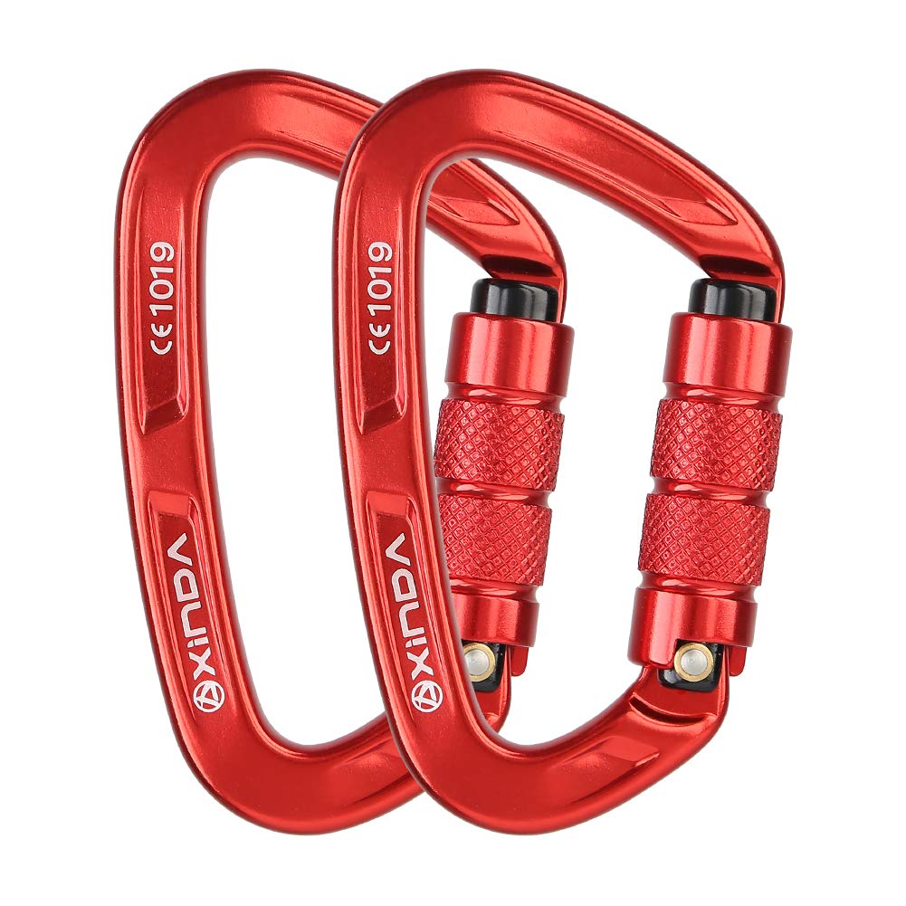 XINDA 25KN Auto Locking D-Shaped Carabiner - Heavy Duty Twist Lock Climbing Clip for Rock Climbing, Rappelling, Camping, Hiking | CE & UIAA Certified | Perfect for Outdoor Adventures, Safety Gear, Hammocks and Swing Sets