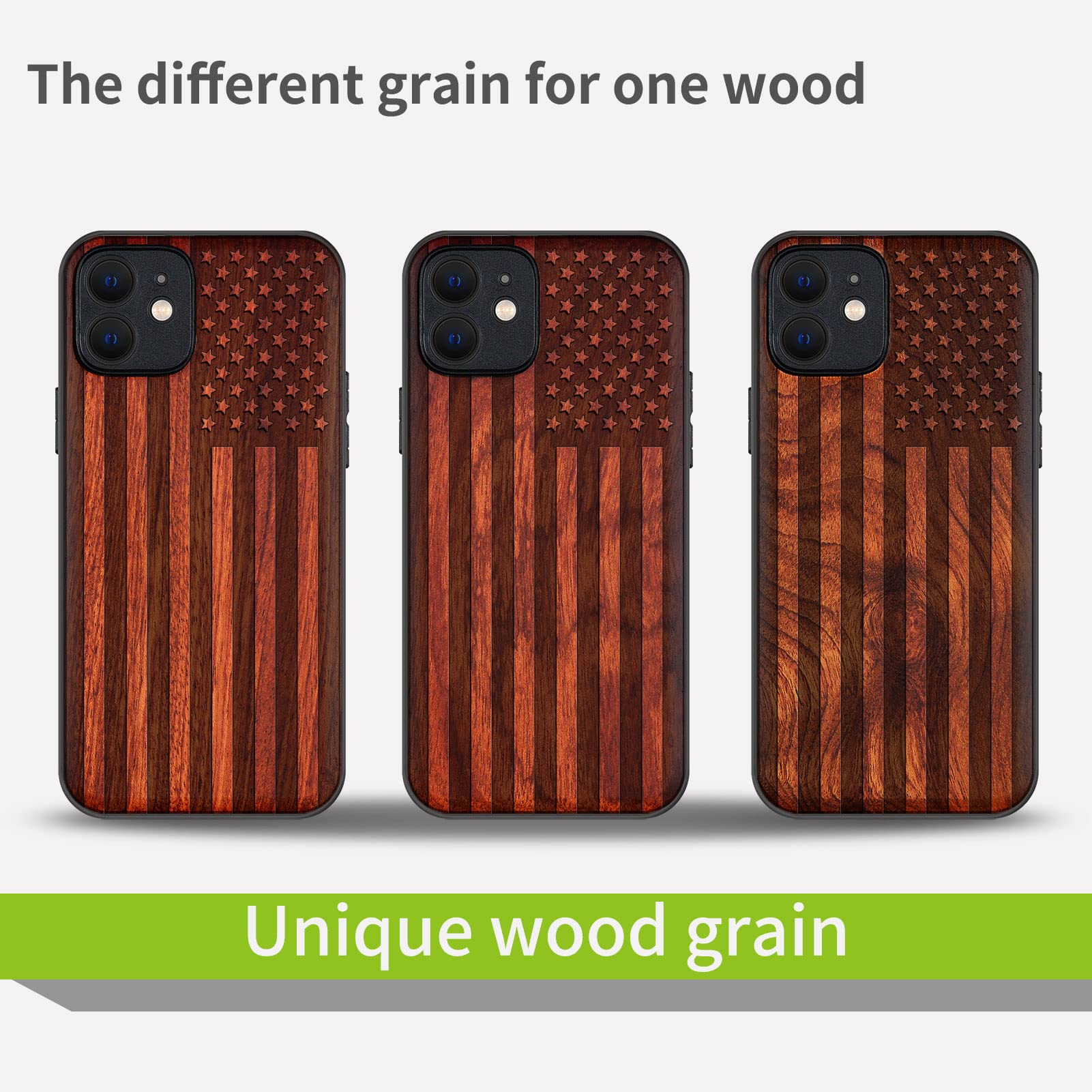 Carveit Magnetic Wooden Case for iPhone 12 - Natural Wood & Black Soft TPU Shockproof Protective Cover - Magsafe Compatible - American Flag Red Wood Design - Perfect for Outdoor Adventures & Business Meetings