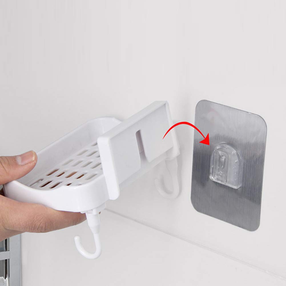Cabilock White Wall Mount Soap Holder with Hook Dispenser - Smooth Surface Bathroom Storage Rack for Shower, Sink & Kitchen - Durable Soap Dish Organizer for Home, Hotel and RV Use