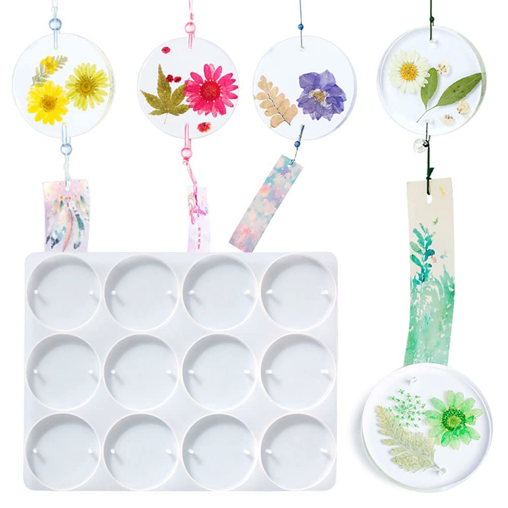 12-Cavity Deep Round Epoxy Resin Silicone Mold Set for DIY Crafting - Perfect for Making Wind Chimes, Keychains, Coasters & Jewelry (Circle Shape, Reusable, Non-Stick)