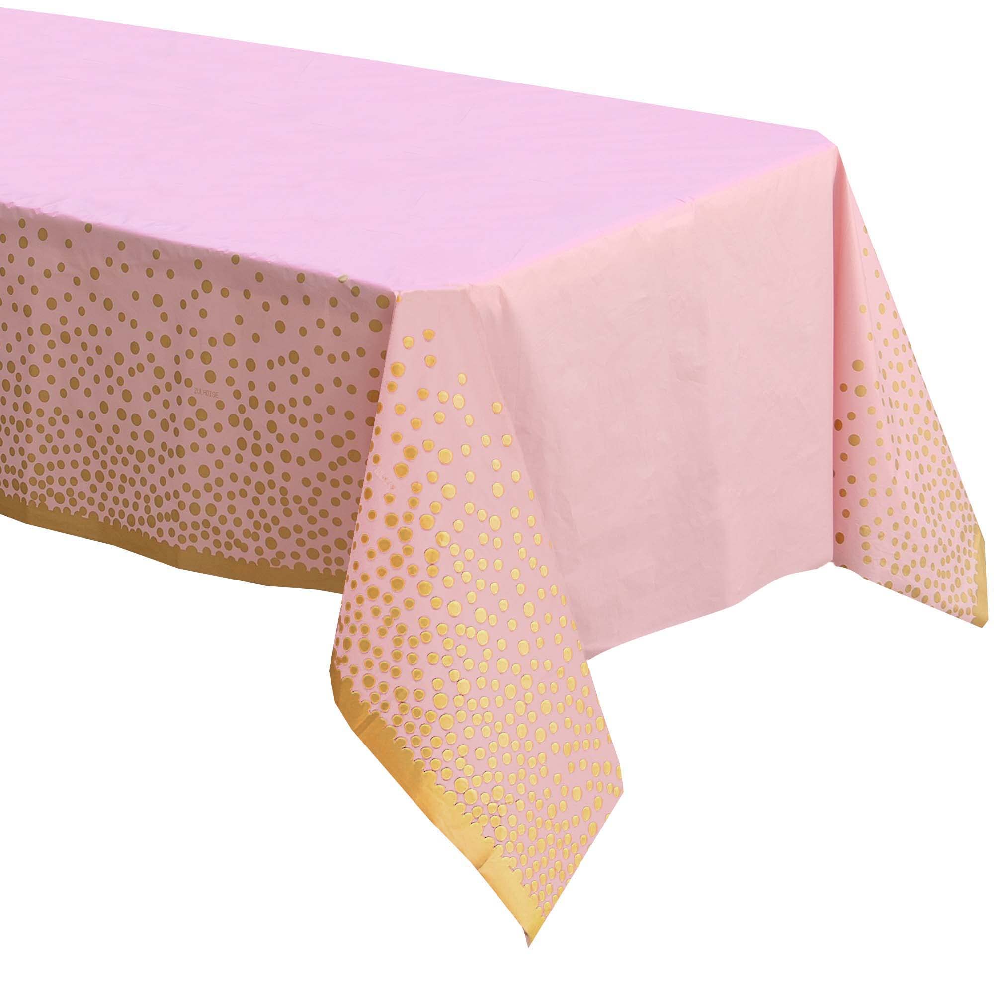 Premium 2-Pack Disposable Pink Plastic Tablecloths (8ft) for Parties - Elegant Pink & Gold Design for Birthday, Baby Shower & Events - Fits Rectangle Tables - Perfect for Indoor/Outdoor Celebrations & Decorations