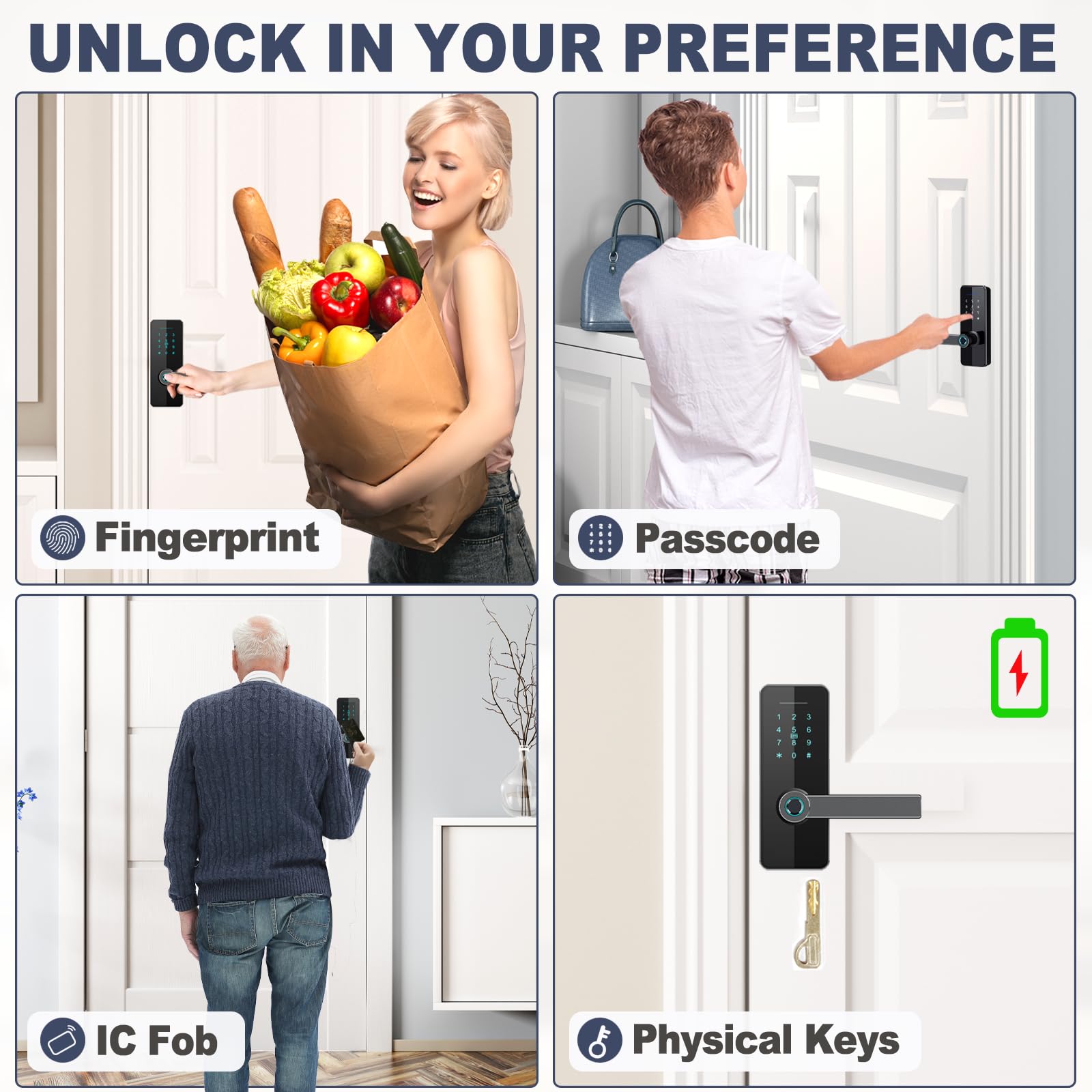 Smart Keyless Entry Door Lock - Fingerprint & Keypad Electronic Deadbolt for Front Doors | Secure Home, Apartment, Office & Hotel Use