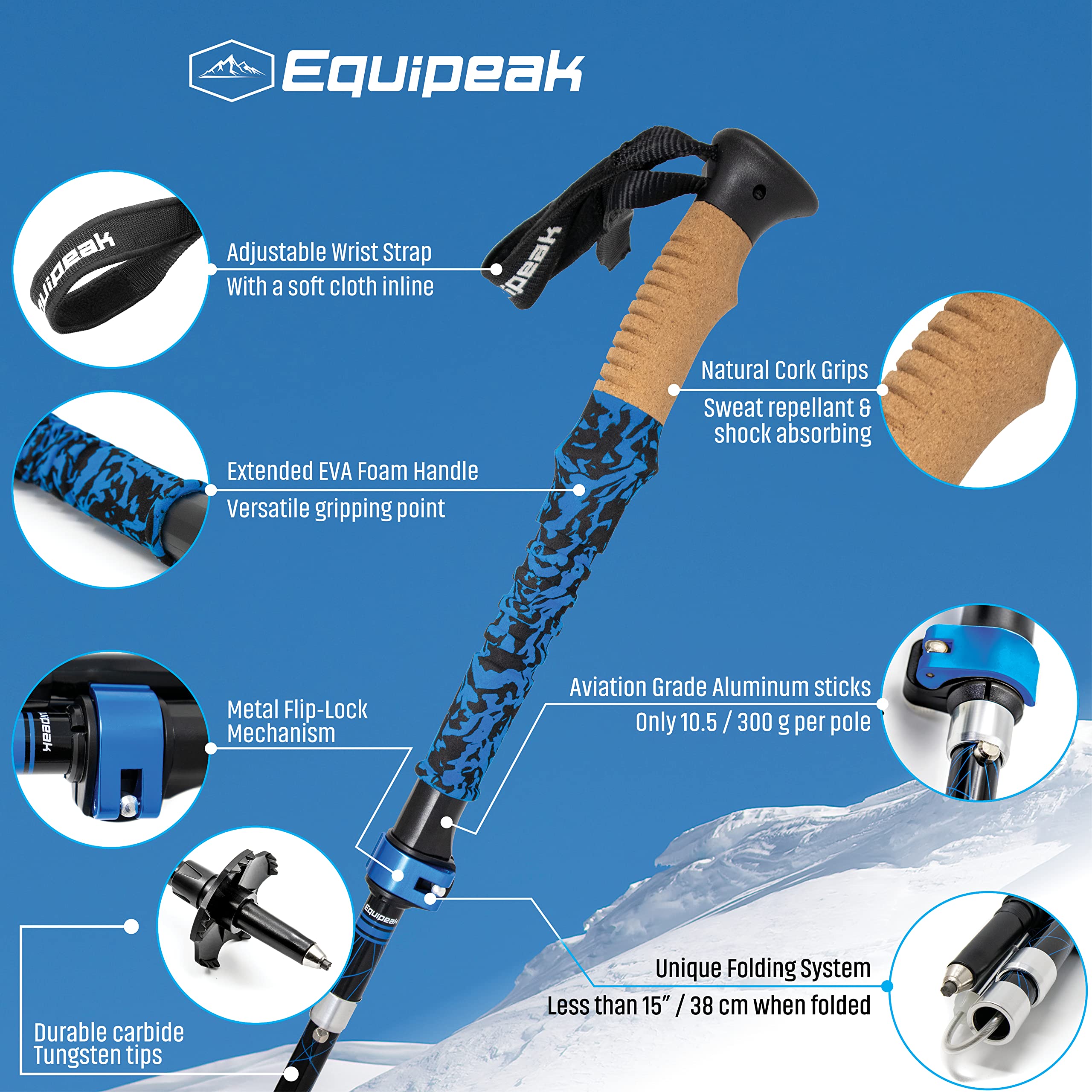 Premium Collapsible Hiking Poles - Lightweight Adjustable Trekking Sticks with Cork Grip & Foam Handle | Quick Lock Folding Design for Men, Women & Seniors | Perfect for Mountain Hiking, Backpacking & Outdoor Adventures