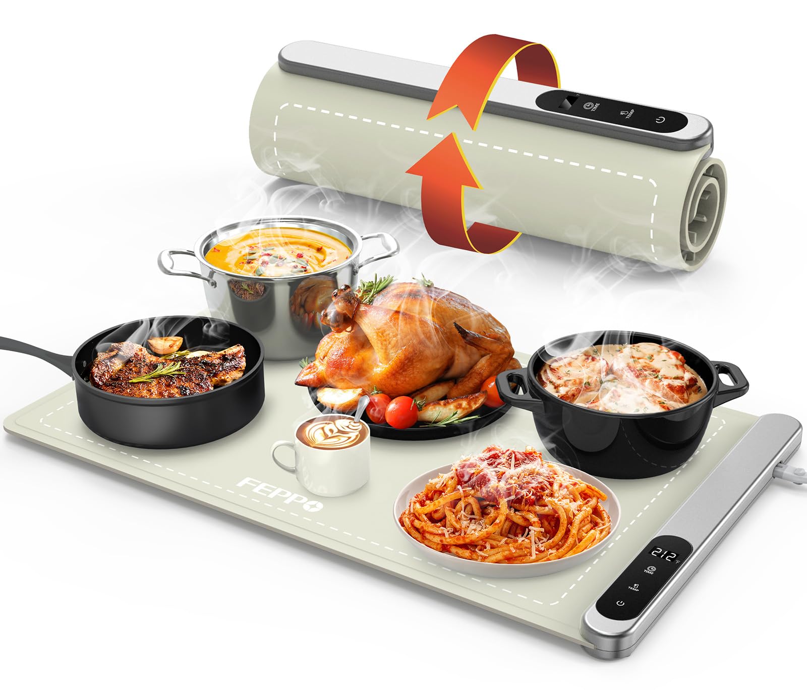 FEPPO Premium Graphene Heating Food Warming Mat - 6-Level Adjustable Temperature & 6-Hour Timer, Fast Electric Warming Tray for Buffet, Party, and Home Dining - Ideal for Keeping Meals Warm During Gatherings and Events
