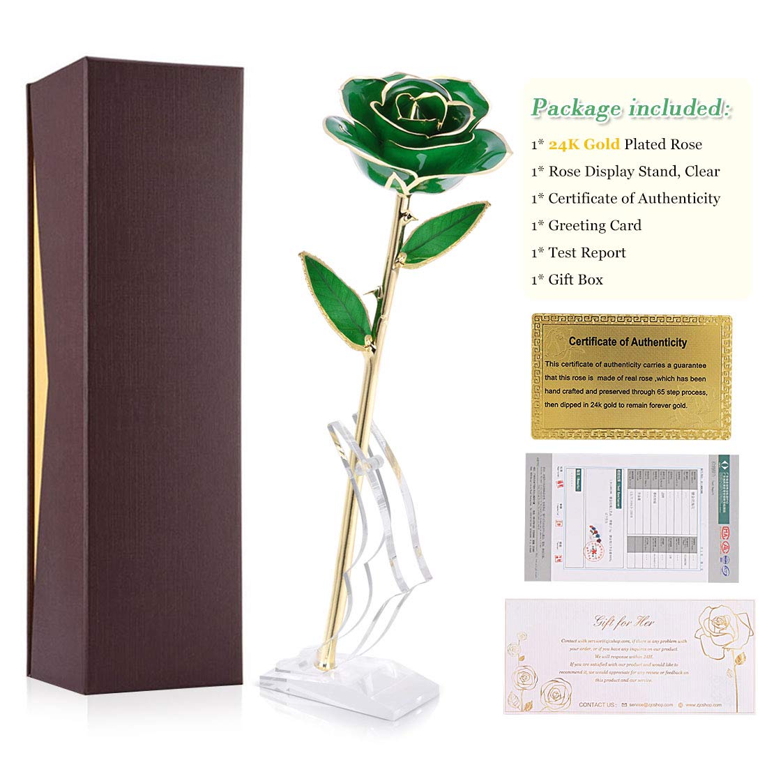 24K Gold Dipped Real Rose Flower - Eternal Golden Rose Gift for Women (Best Friend, Girlfriend, Wife, Grandma) - Perfect Birthday, Anniversary, Valentine's Day, Sweetest Day, Halloween, Thanksgiving & Christmas Gift - Comes with Green Display Stand - Ideal for Romantic Surprises, Home Decor & Luxury Gift Giving
