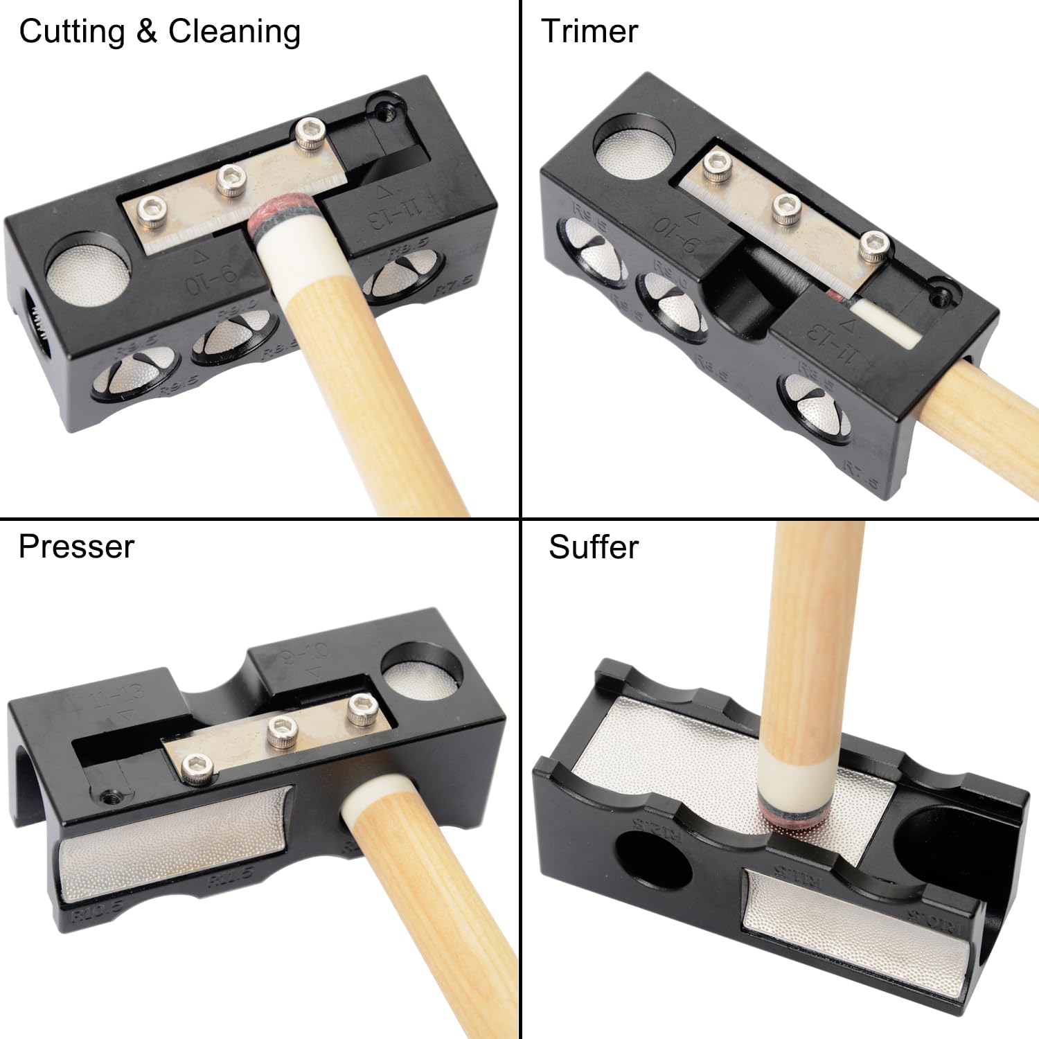 11-in-1 Aluminum Pool Cue Tip Shaper & Repair Tool Kit - Professional Billiard Cue Tip Replacement & Shaping Set (Black) - Perfect for Pool Halls, Home Game Rooms & Professional Players