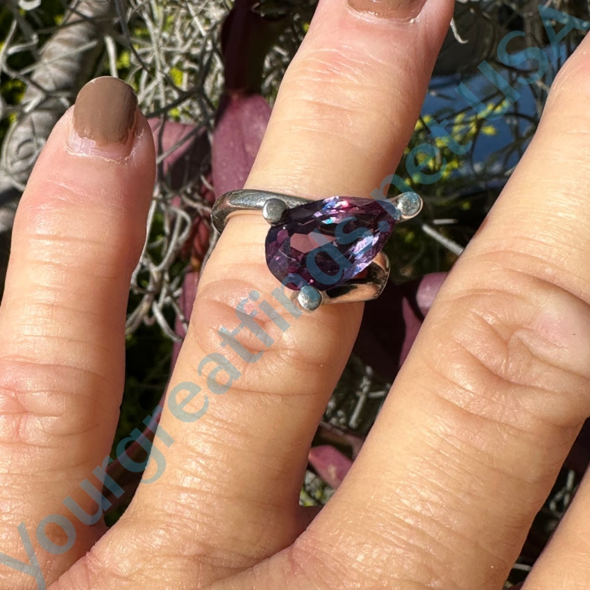 Vintage Mexican Sterling Silver Synthetic Alexandrite Ring - Size 6 | Adjustable Statement Jewelry for Women | Perfect for Parties, Weddings & Special Occasions