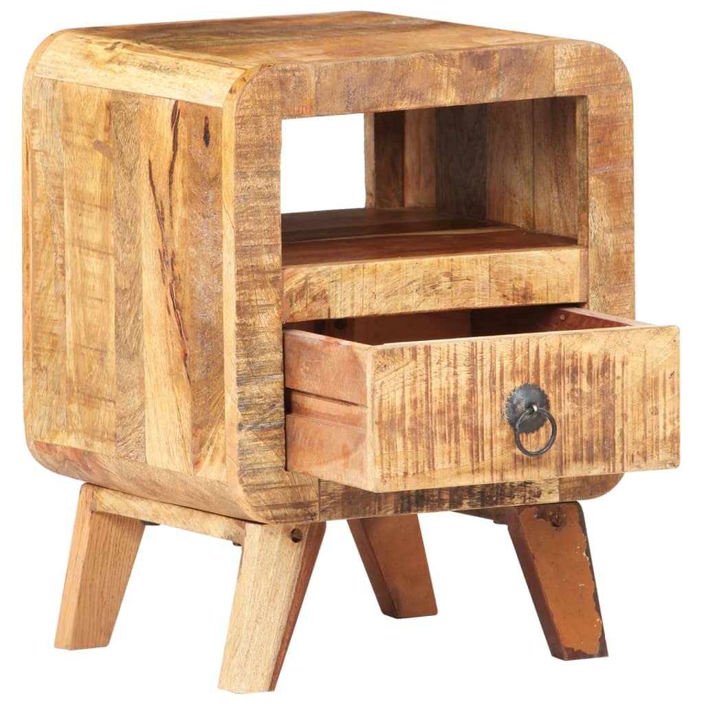 Rustic Mango Wood Nightstand with Drawer and Shelf - 11.8