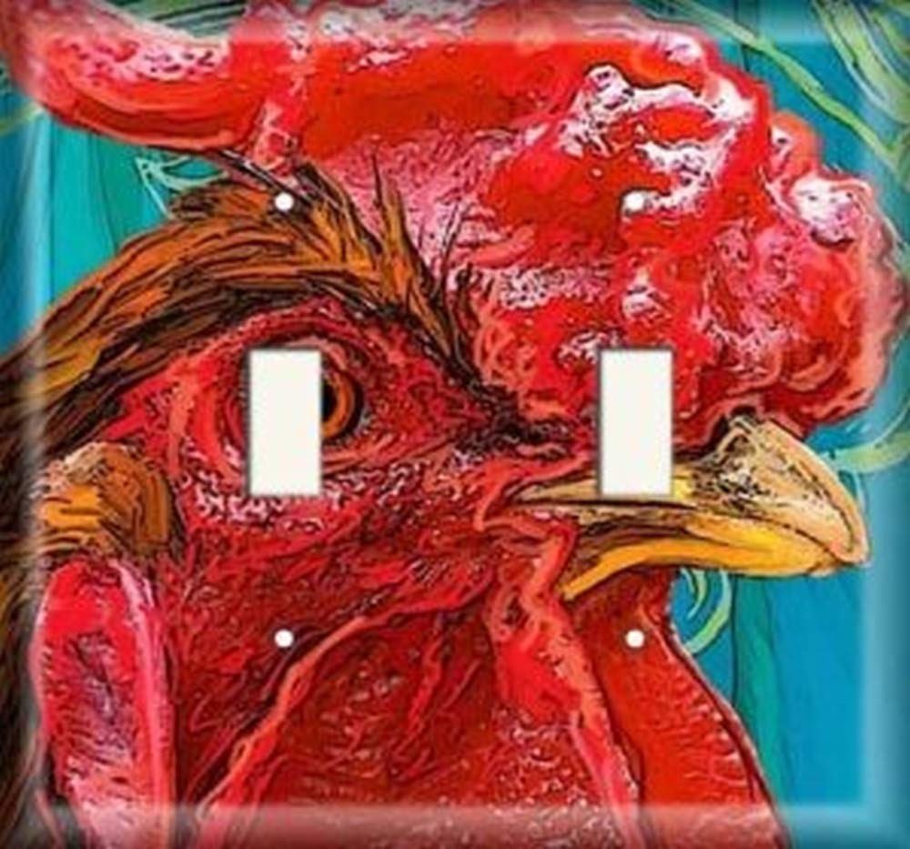 Oversized Double Switch Plate Cover - Red Rooster Design for Home & Office Decor | Easy Installation for Wall Outlets
