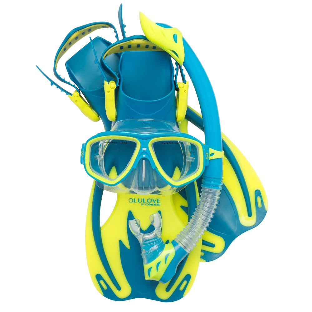 Cressi Rocks Junior Snorkeling Set for Kids - Full Face Snorkel Mask, Fins & Snorkel - Perfect for Pool, Beach & Ocean Adventures