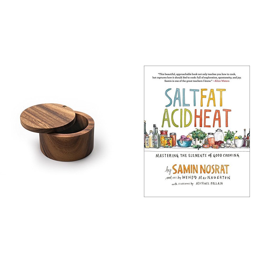 Salt, Fat, Acid, Heat: Mastering the Elements of Good Cooking Cookbook & Ironwood Gourmet 28221 Acacia Wood Salt Cellar - Perfect for Kitchen Organization and Gourmet Cooking