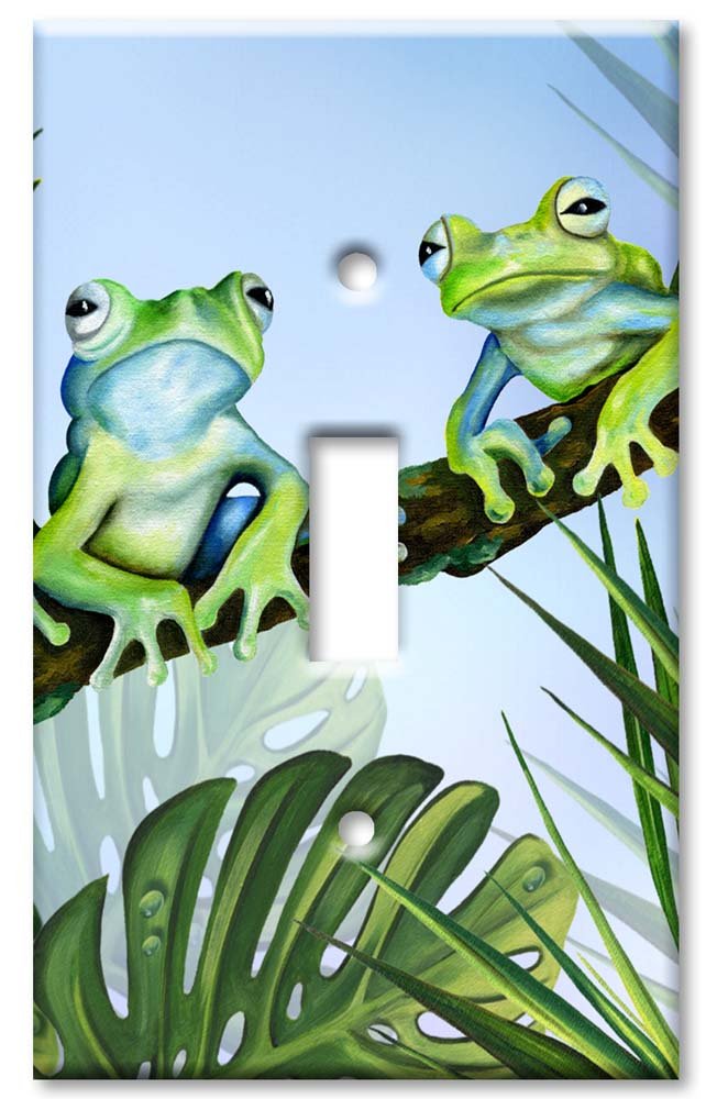 Oversized Single Gang Toggle Switch Plate - Decorative Metal Wall Plate with Green Frogs Design - Made in USA - Perfect for Home Decor & Nursery Room Accents