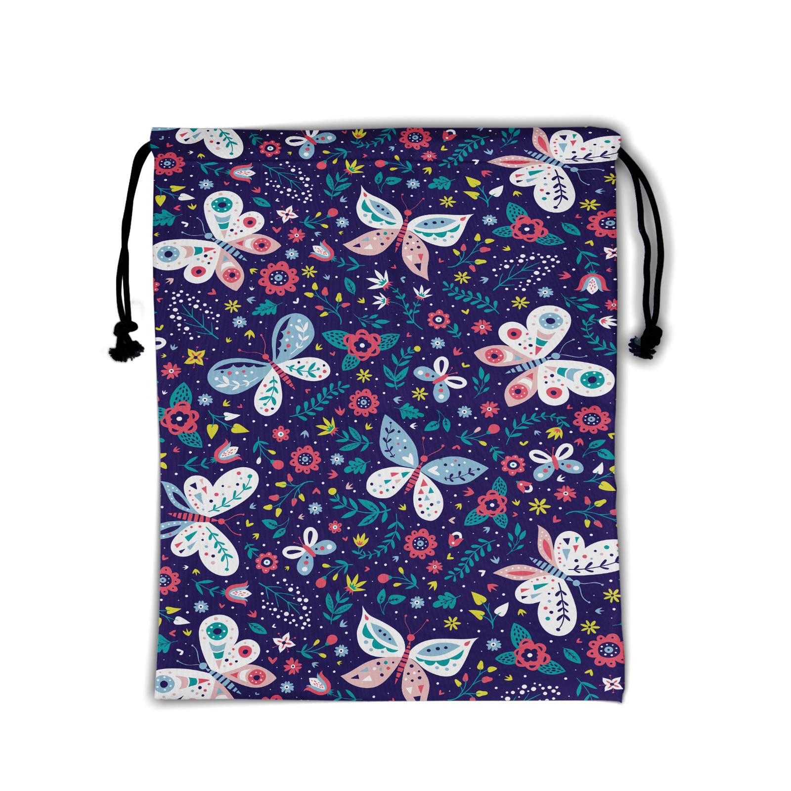 Floral Butterfly Drawstring Storage Bags - Purple Flower Leaf Grip Polyester Pouch for Shoes, Gym Towels & Travel Essentials | Christmas Gift, Nature-Themed Organizer for Home & Outdoor Use