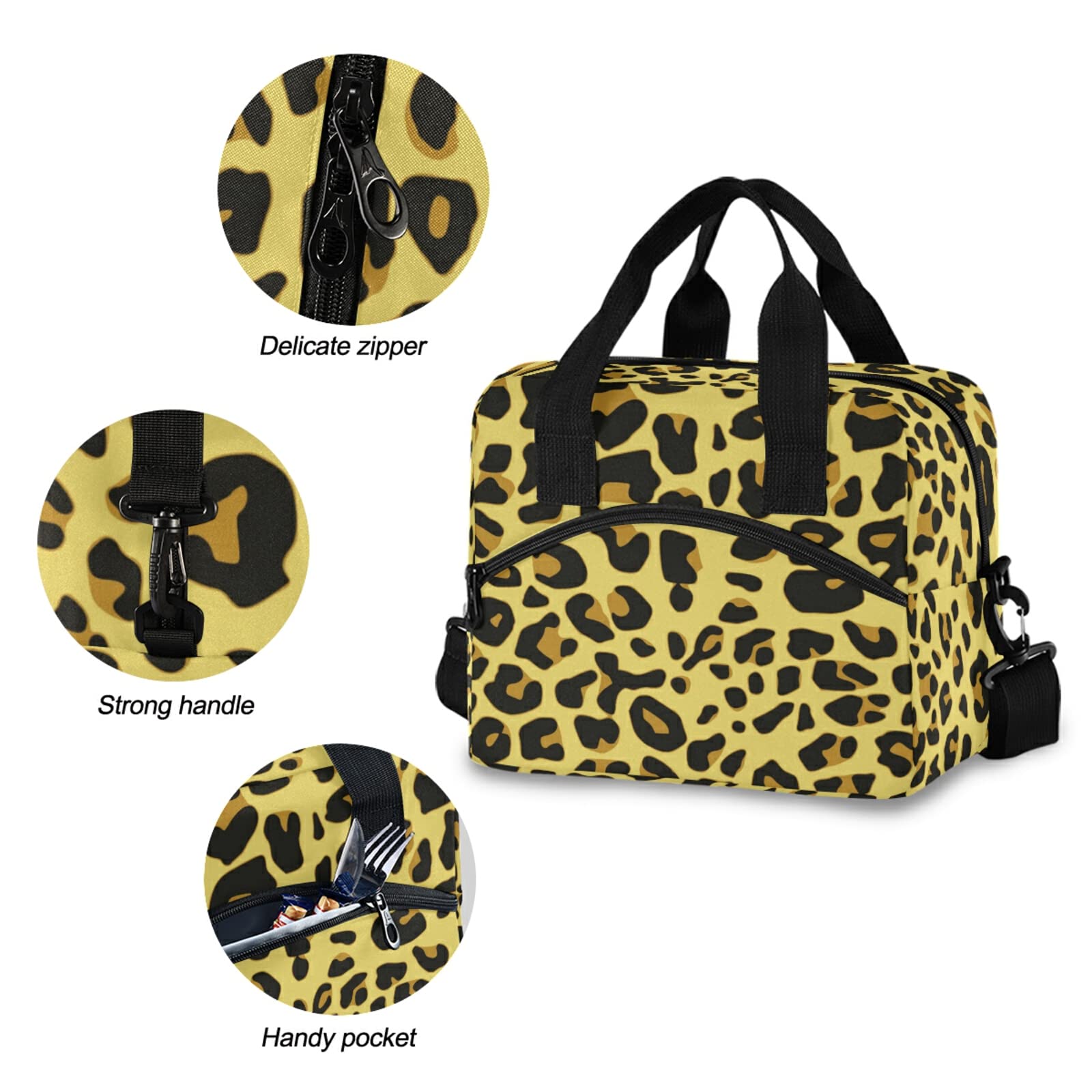 Cheetah Print Insulated Lunch Bag - Reusable Leakproof Cooler Tote for Women & Men with Adjustable Shoulder Strap | Perfect for Work, School, Picnic, Camping & Outdoor Activities