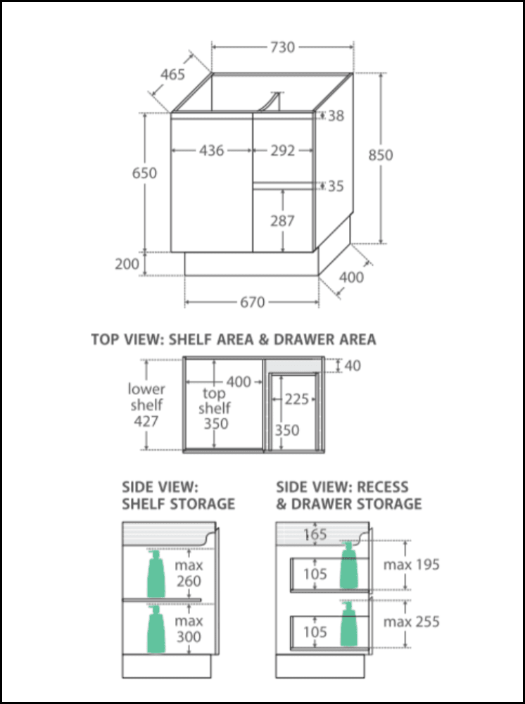 Fienza SC75ZKR 750mm Modern Undermount Bathroom Vanity with Crystal Pure Stone Top, Kickboard & Fingerpull - Right Drawers in Satin White Finish | Perfect for Small Bathrooms, Powder Rooms & Master Suites