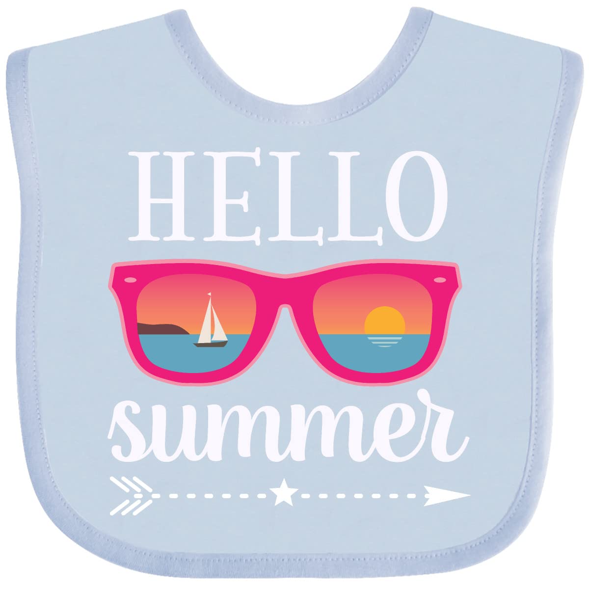 Inktastic Hello Summer Vacation Sunglasses Baby Bib - Cute & Soft Cotton Drool Bib for Infants & Toddlers - Perfect for Beach, Pool, Travel & Outdoor Summer Activities