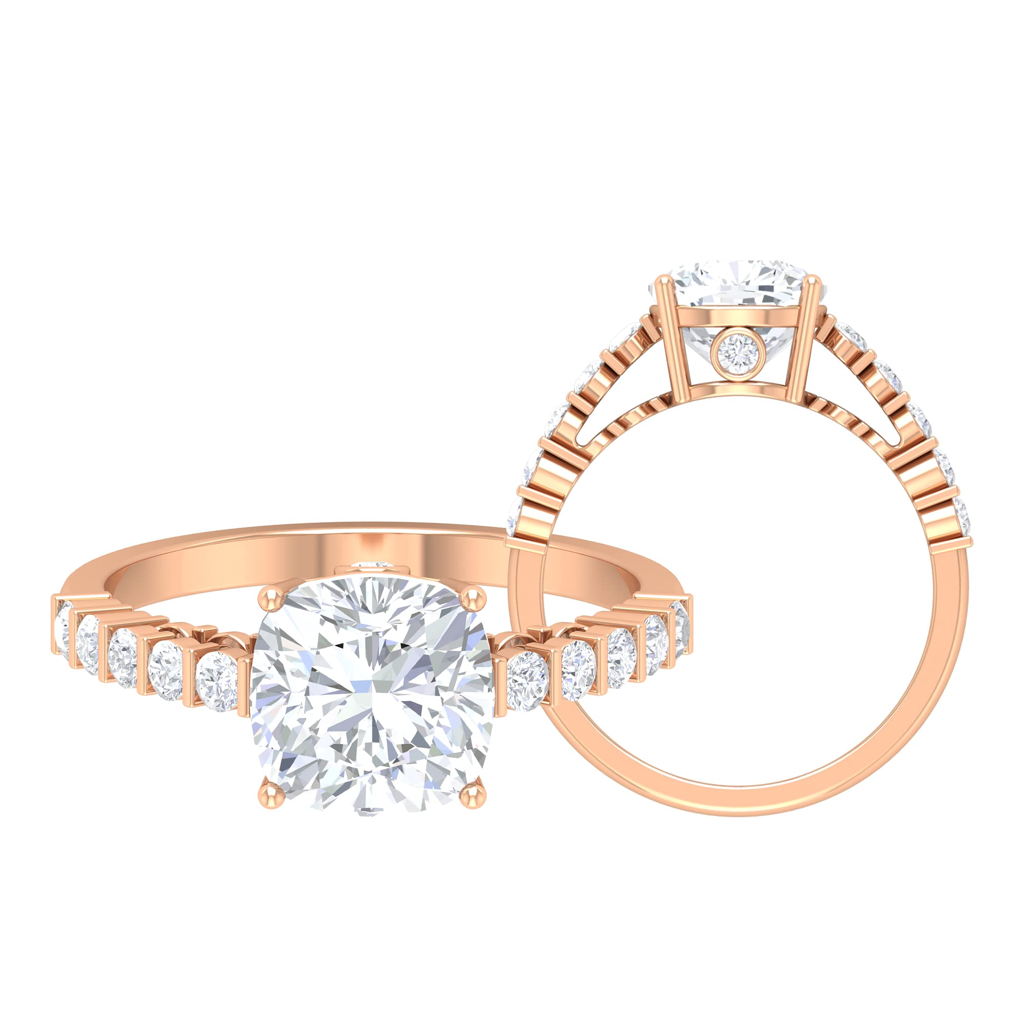 3.75 CT Moissanite Solitaire Engagement Ring for Women - 8MM Cushion Cut Certified Moissanite in 14K Solid Gold - Wedding, Proposal, Anniversary Gift Jewelry