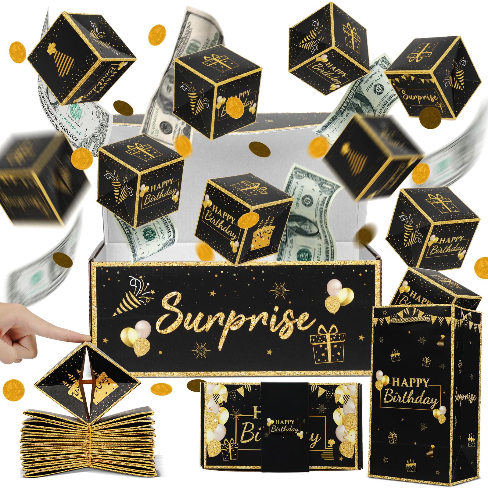 Exploding Money Gift Box - Surprise Cash Box with 12 Folding Pop-Up Boxes for Birthday Parties | Fun Gift for Men, Women & Kids | Perfect for Birthdays, Graduations & Special Celebrations