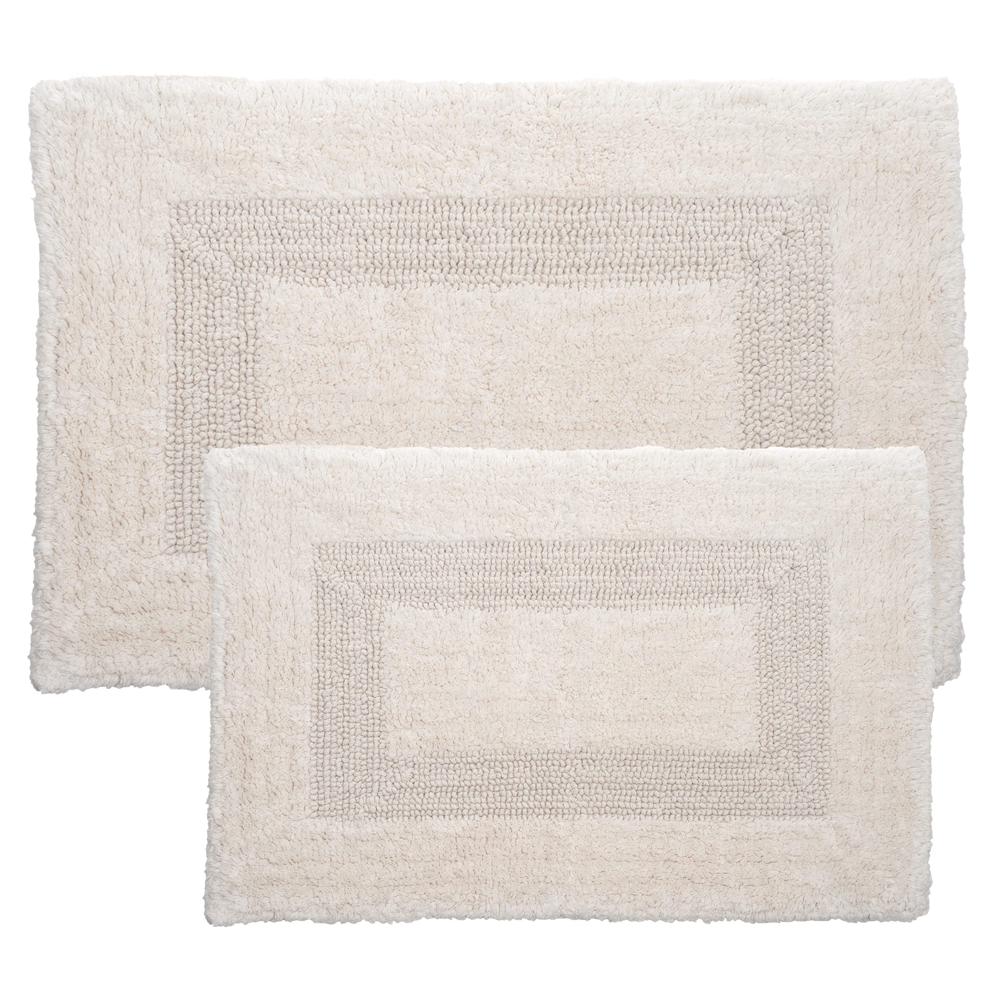 Lavish Home 2-Piece Cotton Bathroom Rug Set - Soft Absorbent Machine Washable Bath Mats for Bathroom, Kitchen & Laundry Room - Non-Slip Floor Mat (Ivory) | Perfect for Bathroom Decor, Shower Mats & Home Essentials