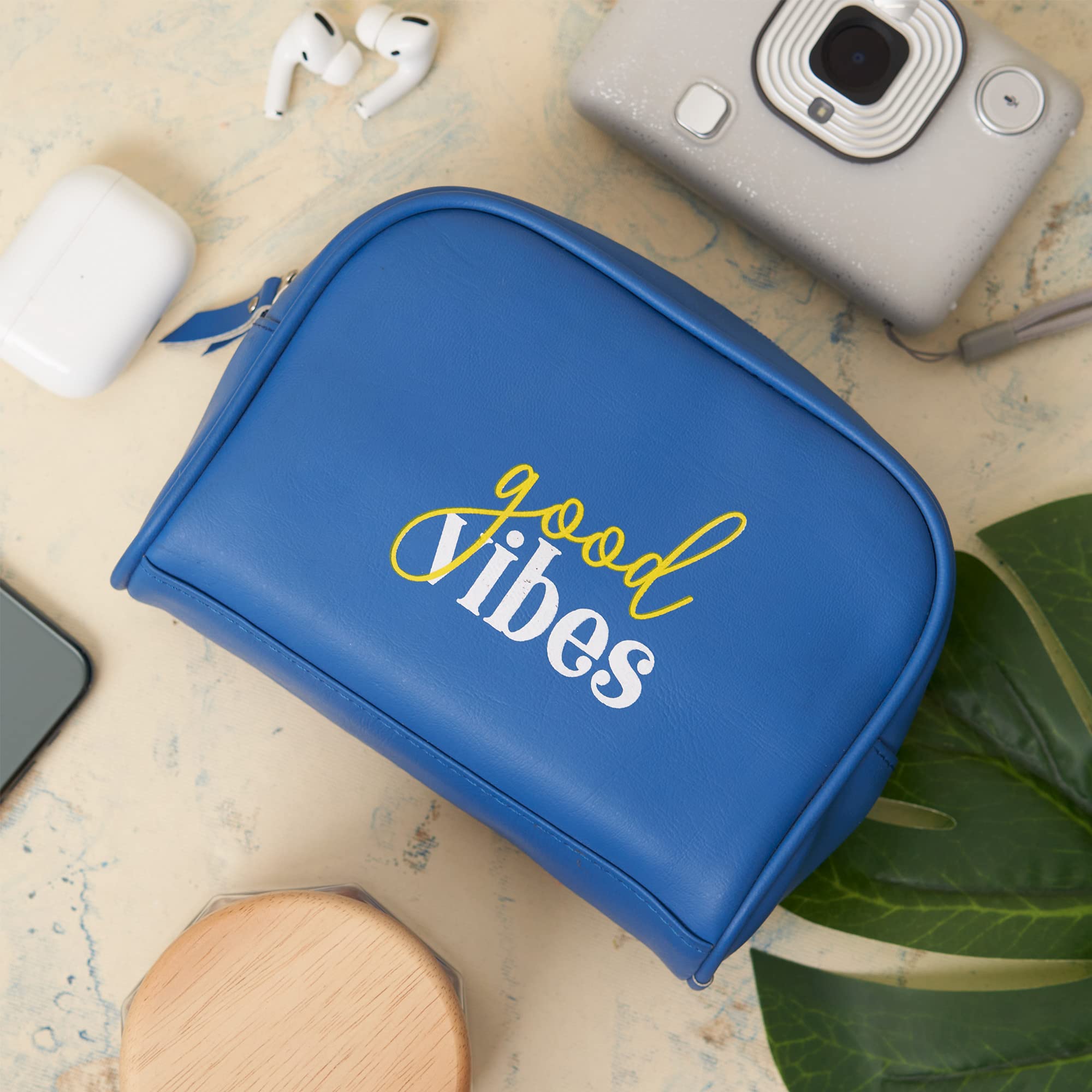 Doodle Multipurpose Cosmetic Bag for Women - Waterproof Travel Makeup Pouch & Toiletry Organizer (Good Vibes) - Perfect for Travel, Gym, and Daily Essentials Storage