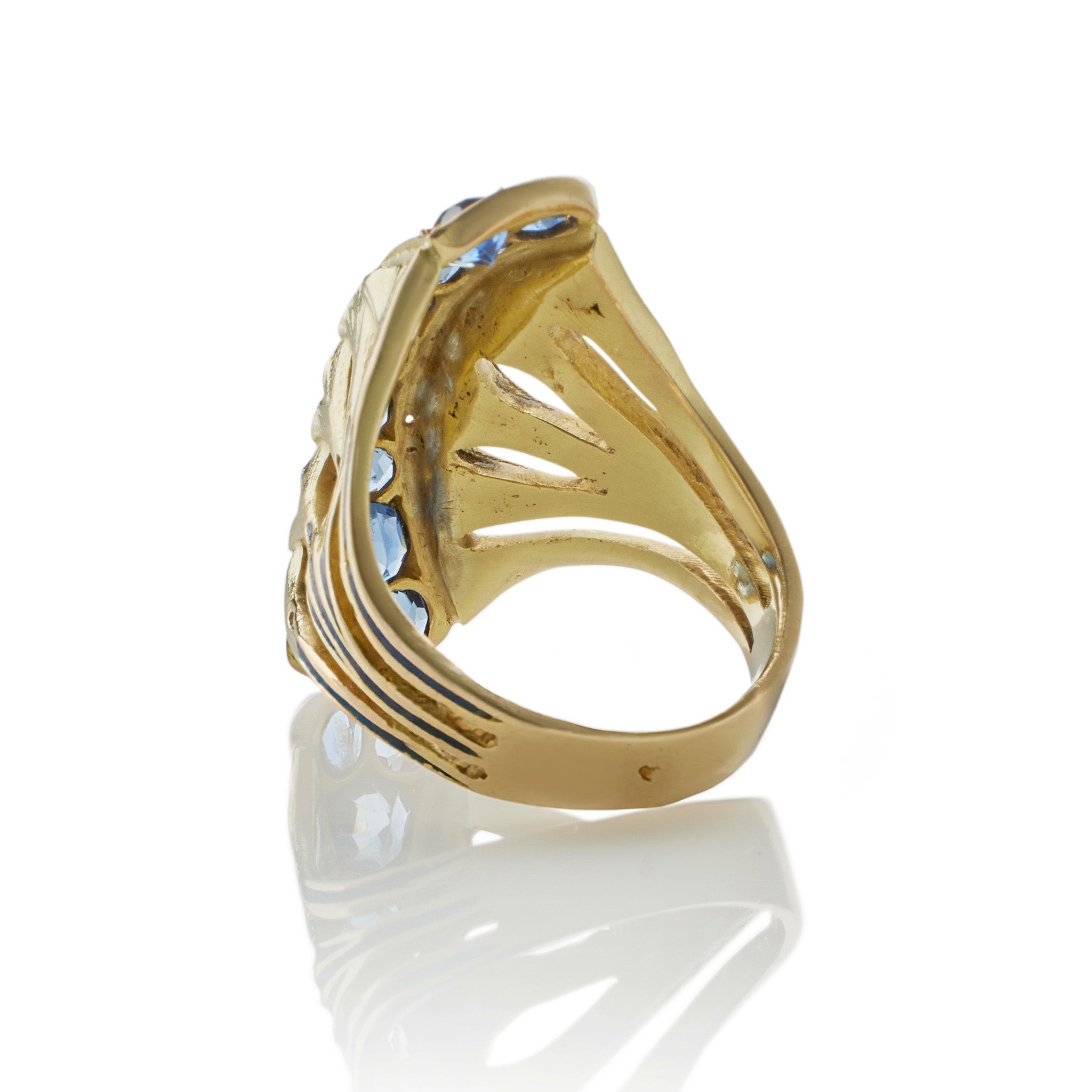 Edouard de Martilly Paris Sapphire & Enamel Lotus Flower Ring - Elegant Jewelry for Women, Perfect for Weddings, Anniversaries & Special Occasions