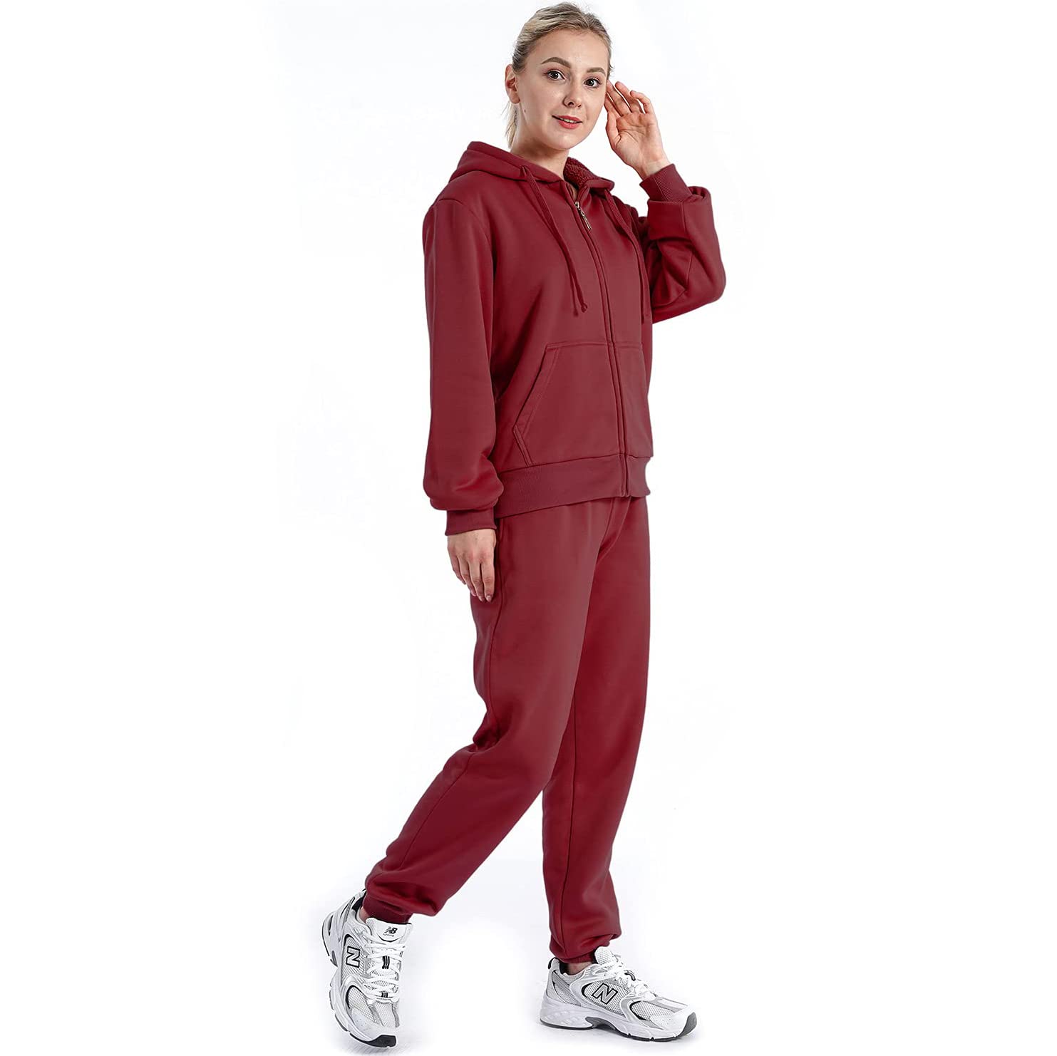 Women's 2-Piece Fleece Sherpa Lined Hoodie & Sweatpants Set - Warm Winter Jogging Suit for Running, Yoga & Lounge Wear - Cozy Tracksuit Outfit for Women