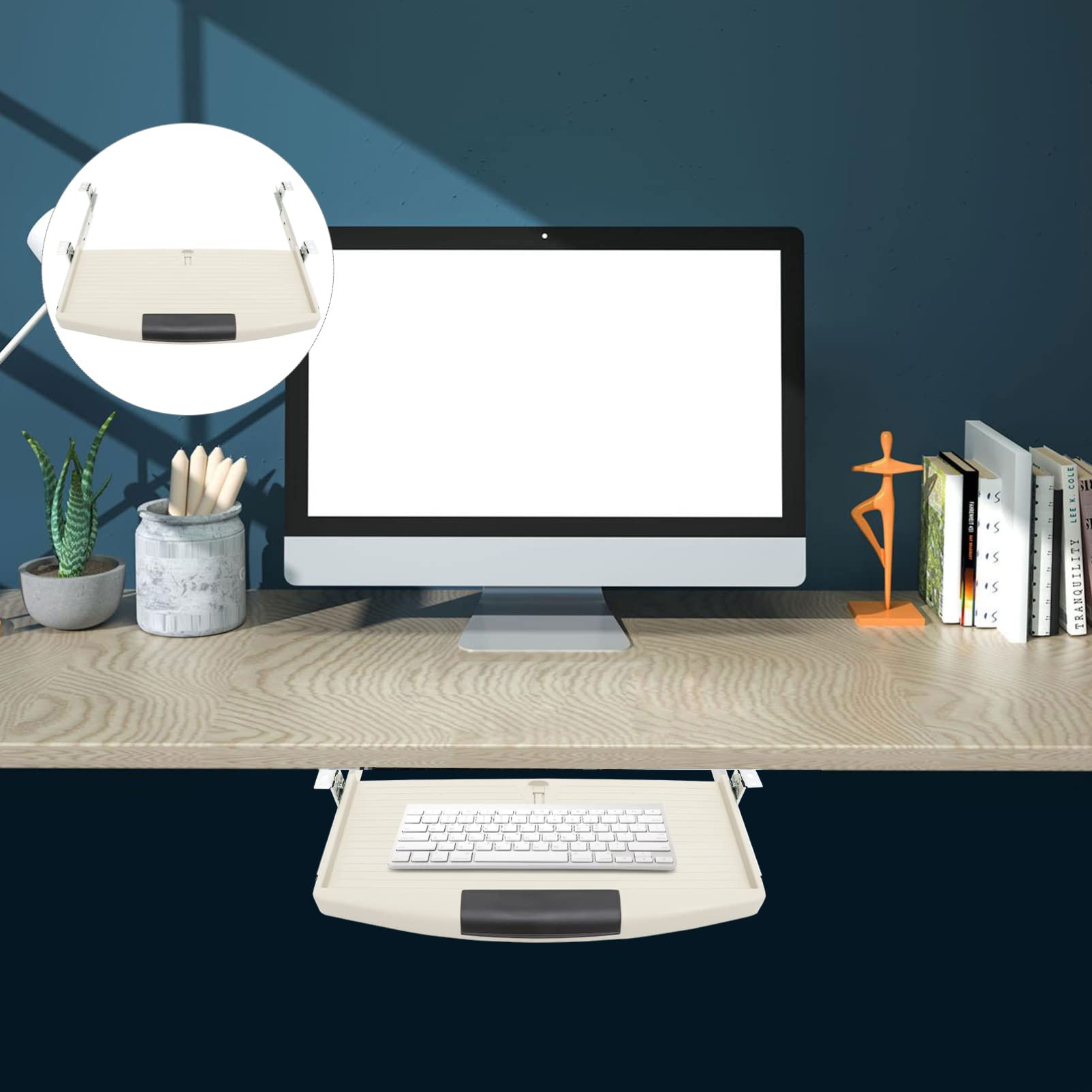 MAGICLULU Under Desk Keyboard Tray - Adjustable Computer Keyboard Holder & Storage Drawer for Office, Gaming & Home Workspace - Space Saving Desk Organizer for PC, Laptop & Workstation Accessories
