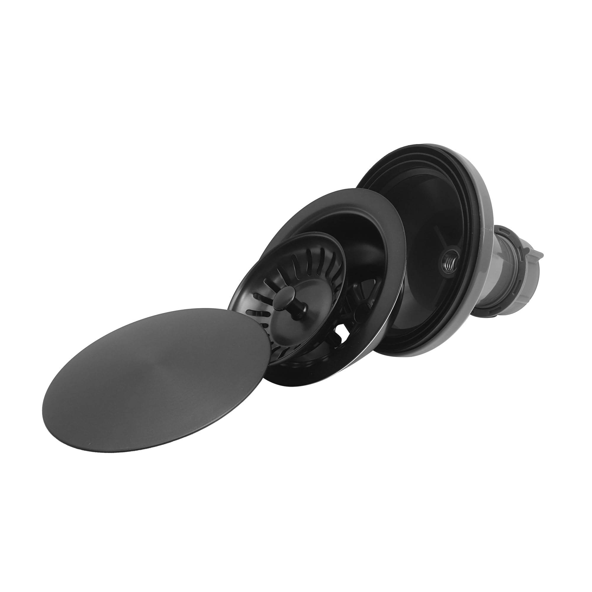 Black Kitchen Sink Drain Assembly - 3.5 Inch Stainless Steel Strainer & Stopper with Decorative Cover - Perfect for Bathroom, Laundry, and Utility Sink Drainage