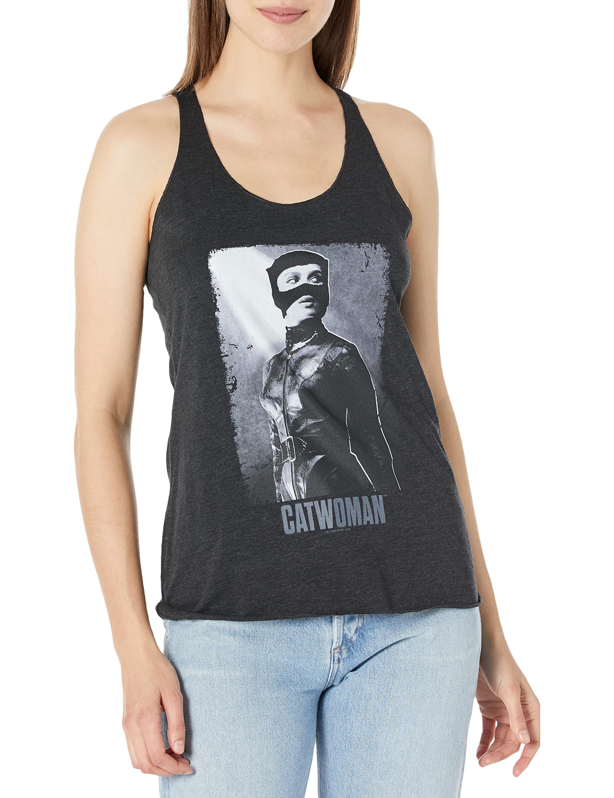 Warner Bros. The Batman Catwoman Women's Racerback Tank Top - Black Heather, X-Small US | Fast Fashion Graphic Tee for Cosplay, Movie Nights & Superhero Fans