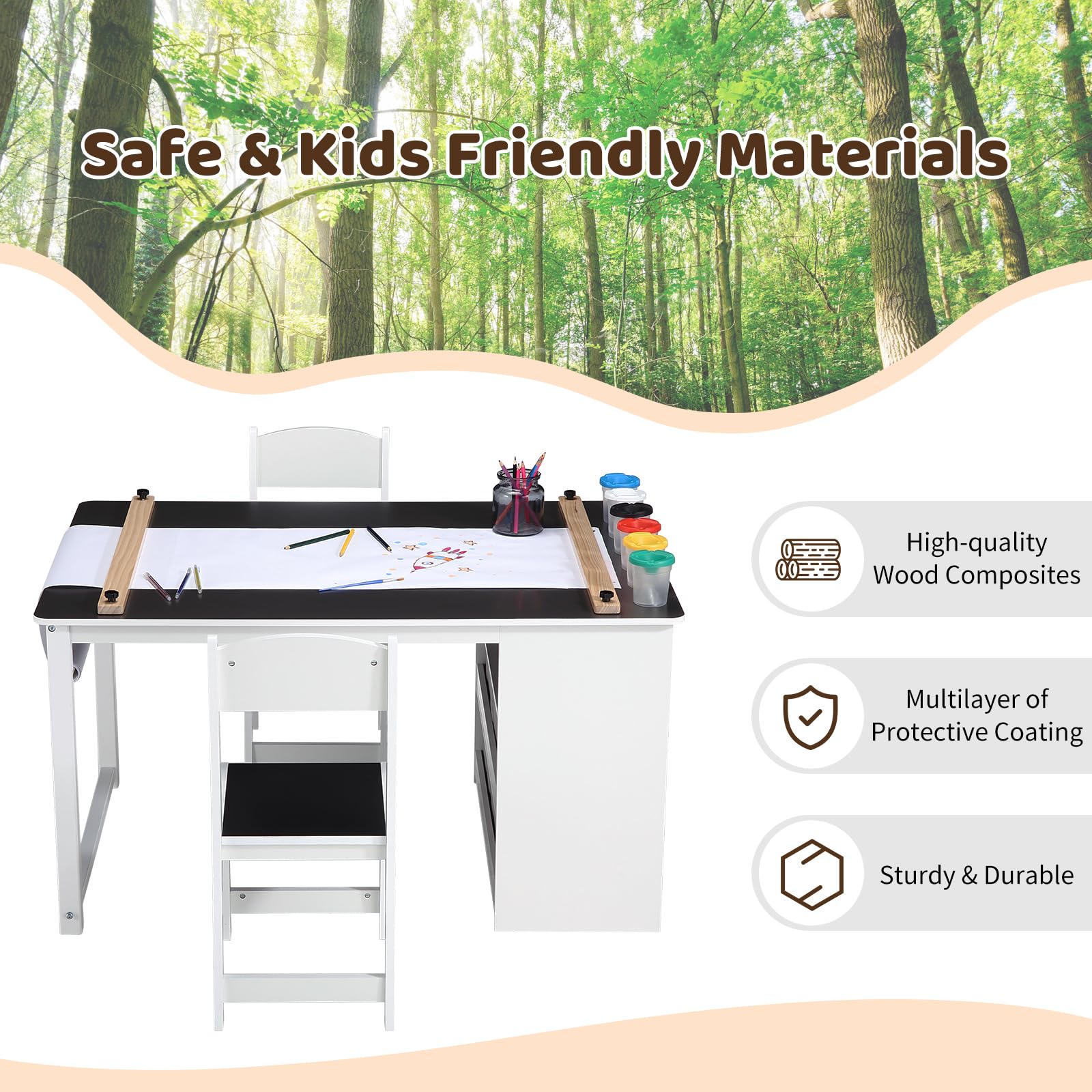 **Wooden Kids Art Table and Stool Set with Storage Bins - Toddler Craft & Play Activity Table, Drawing Desk, Study Table for Children - Perfect for Home, Classroom & Playroom**