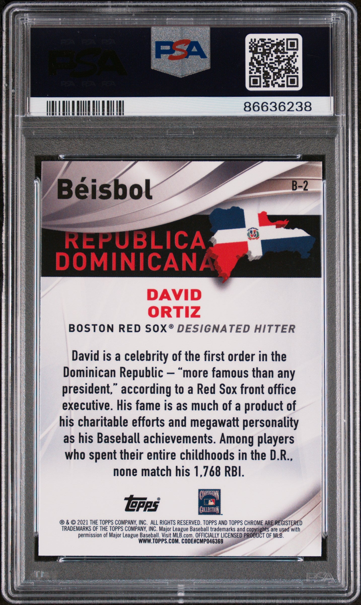 2021 Topps Chrome Baseball David Ortiz #B2 PSA 10 Gem Mint - Perfect for Baseball Card Collectors & Sports Memorabilia Displays