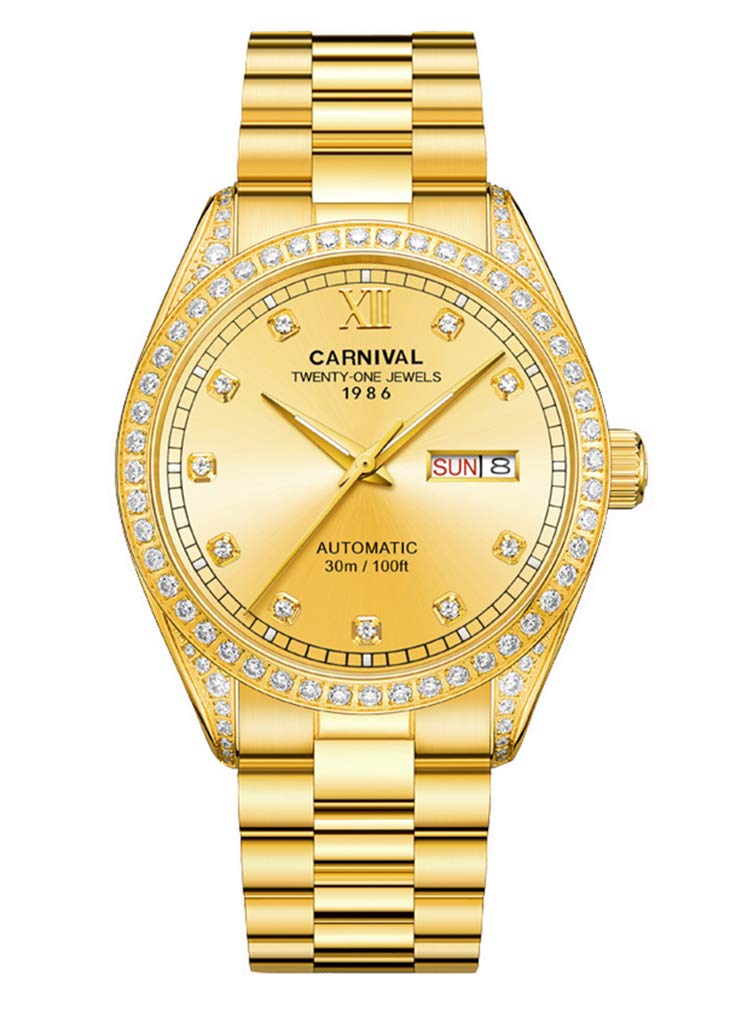 Luxury Automatic Men's Watch - Waterproof, Gold Plated, Synthetic Sapphire Crystal with Diamond Accents - Perfect for Business, Formal Events & Gifts