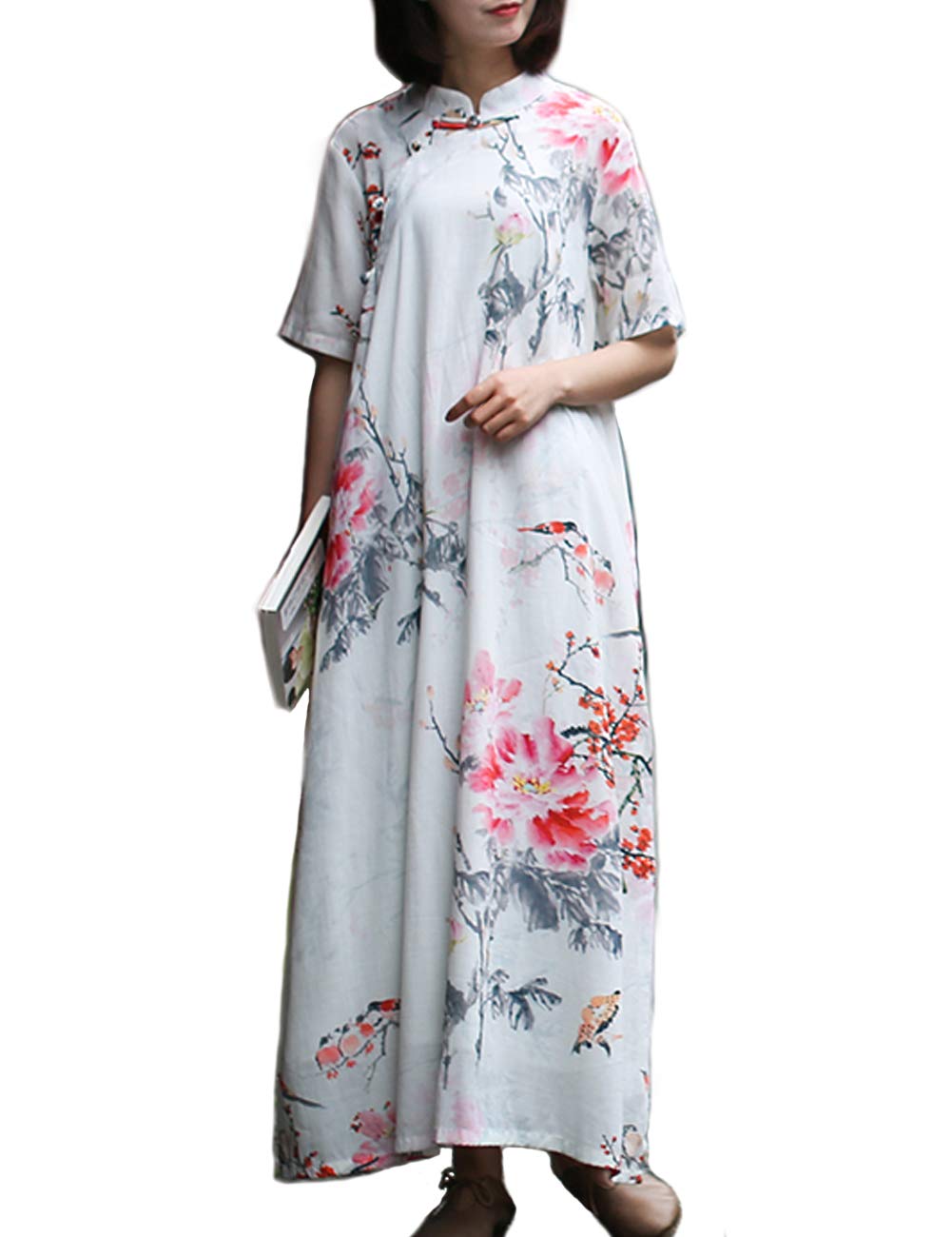 Women's Floral Print Casual Loose Dress - Chinese Style Cheongsam with Pockets | Elegant Summer Dress for Daily Wear, Parties & Special Occasions