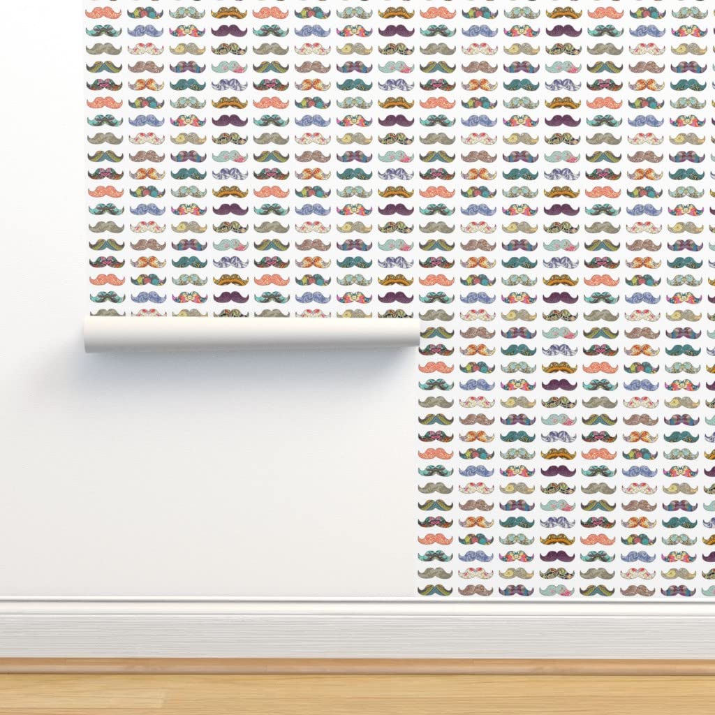 Peel & Stick Wallpaper 9ft x 2ft - Mustache Hipster Funny Nature Vintage Whimsical Rainbow Nursery Decor - Custom Removable Self-Adhesive Wallpaper by Spoonflower - Perfect for Kids Rooms, Home Offices & DIY Projects