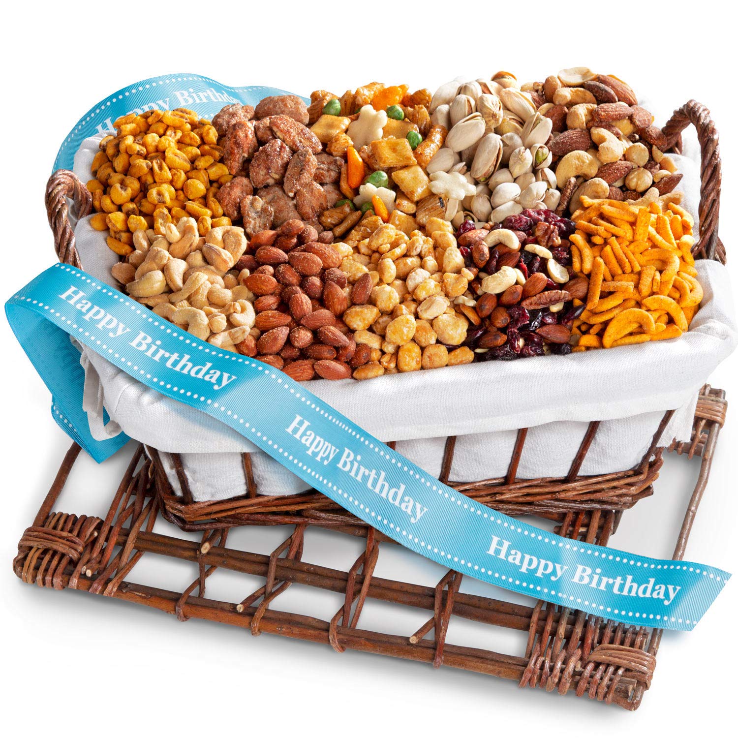 Premium Birthday Snacks and Nuts Gift Basket - Deluxe Assortment of Sweet & Savory Treats - Perfect for Celebrations, Office Gifts & Holiday Present Ideas