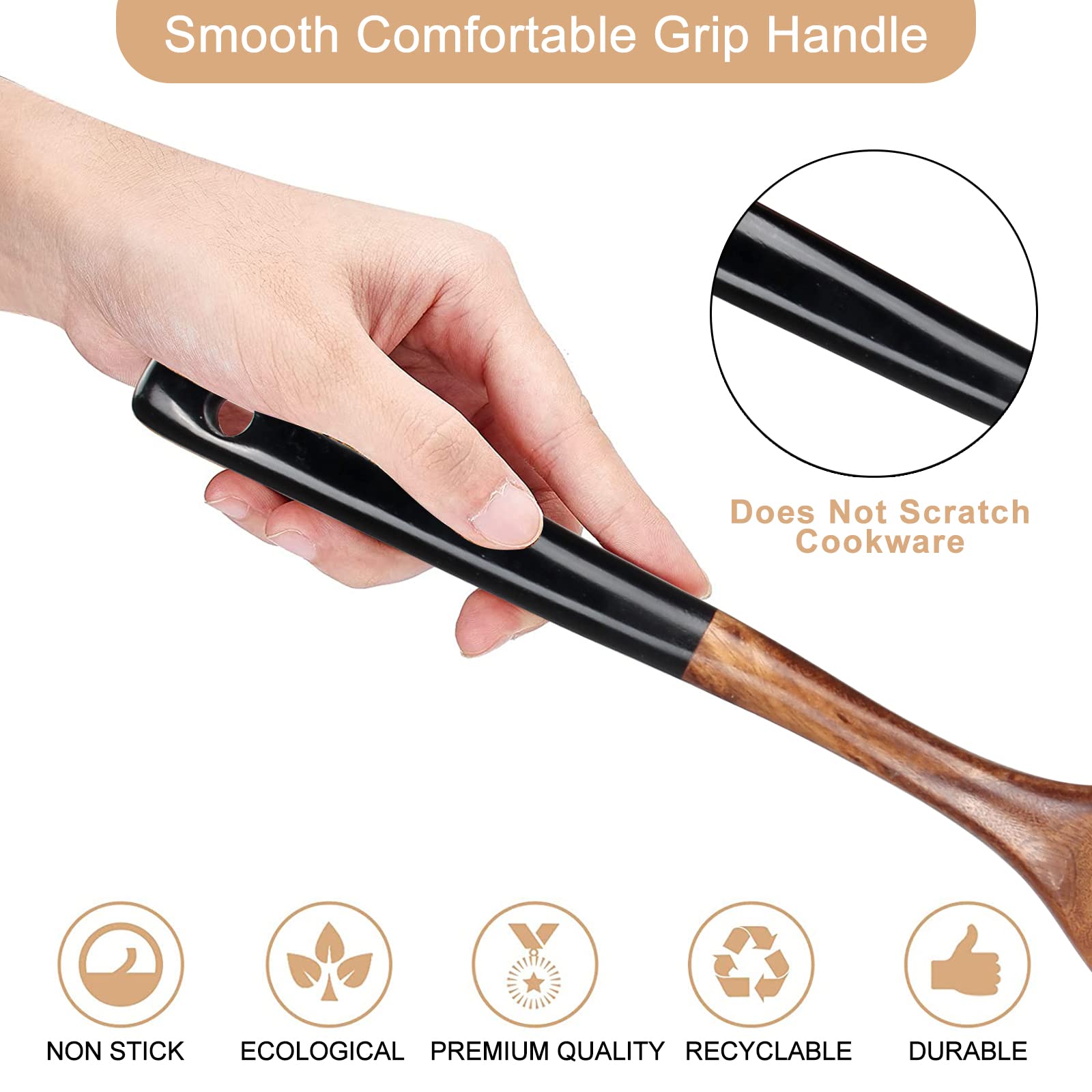 2-Piece Teak Wooden Spatula Set - Non-Toxic Kitchen Utensils for Cooking, Pancake Flipper & Wok Spatula with Slotted & Flat Design - Perfect for Flipping Fish, Eggs & Stirring Sauces (Ideal for Home Kitchen & Outdoor BBQ Use)