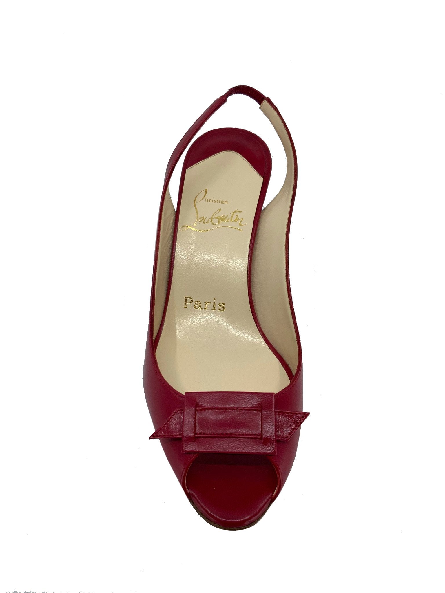 Christian Louboutin Women's Size 7 Leather Buckle Toe Slingback Heels - Elegant Dress Shoes for Weddings, Parties & Evening Events